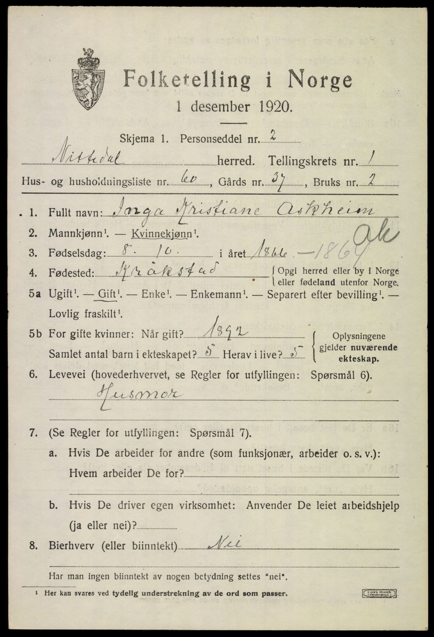 SAO, 1920 census for Nittedal, 1920, p. 1944