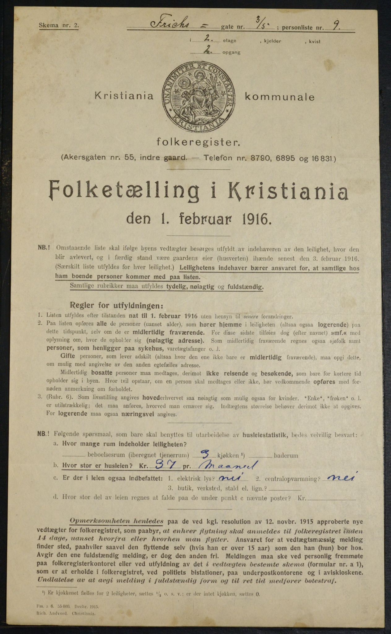 OBA, Municipal Census 1916 for Kristiania, 1916, p. 27301