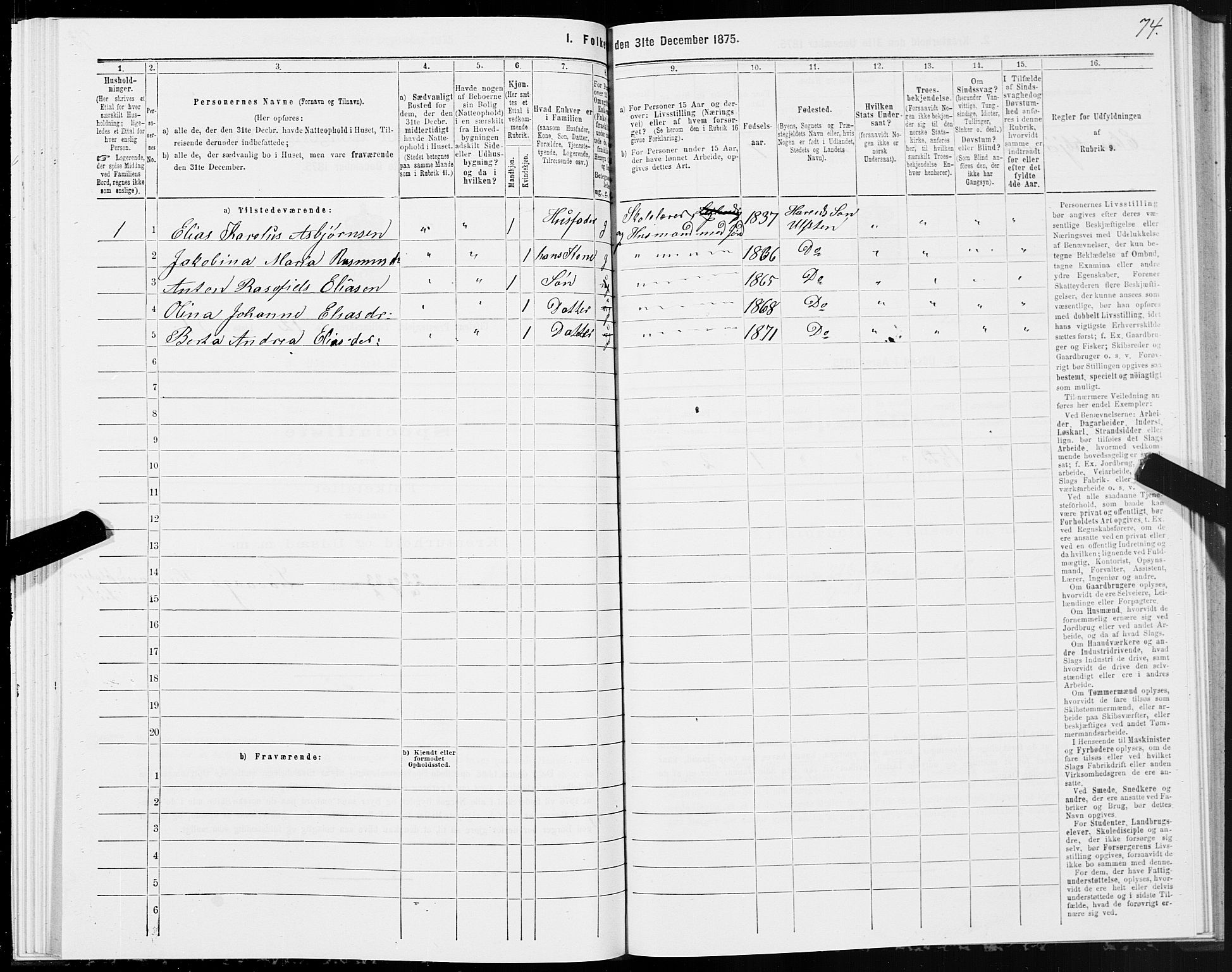 SAT, 1875 census for 1516P Ulstein, 1875, p. 5074