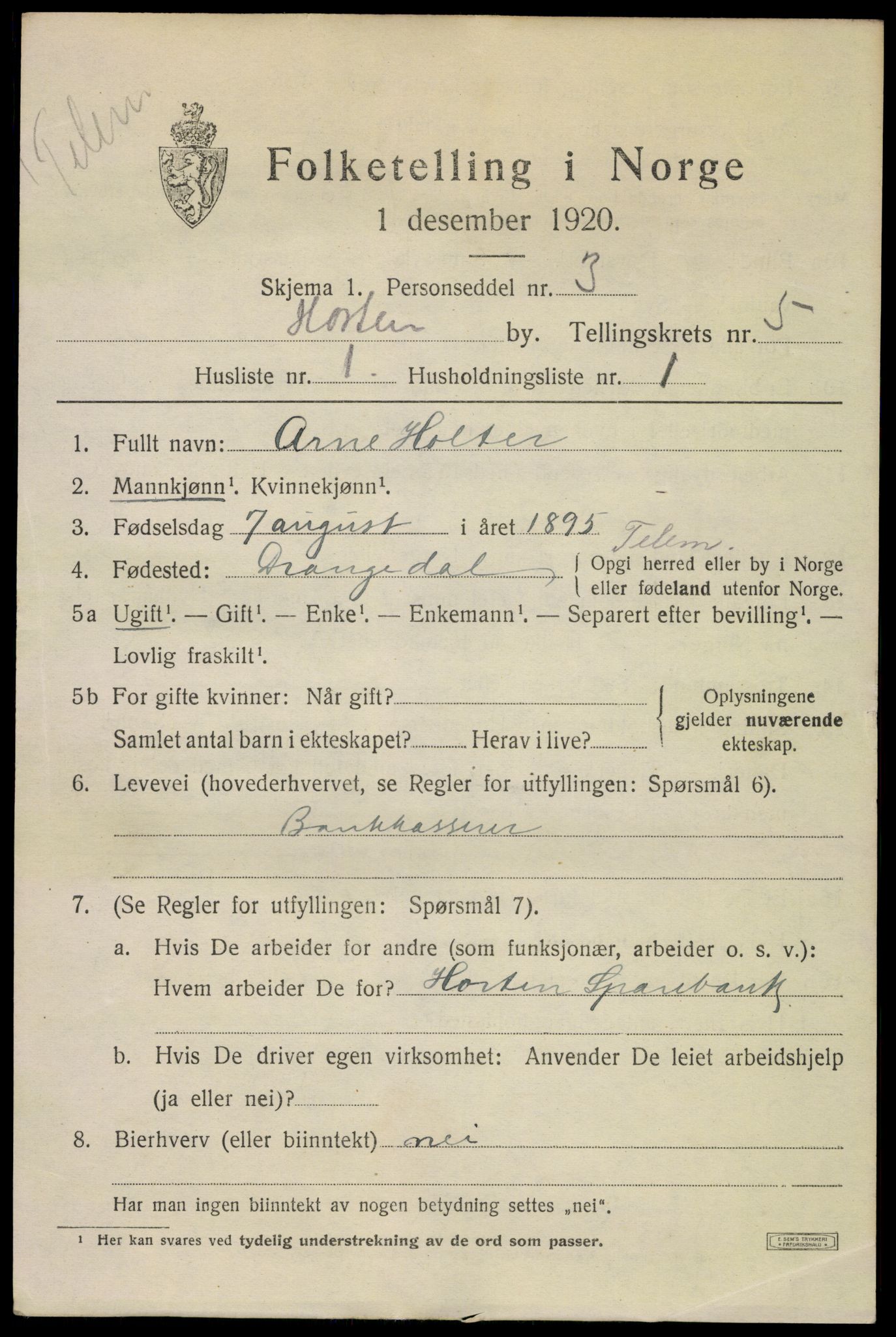 SAKO, 1920 census for Horten, 1920, p. 19317