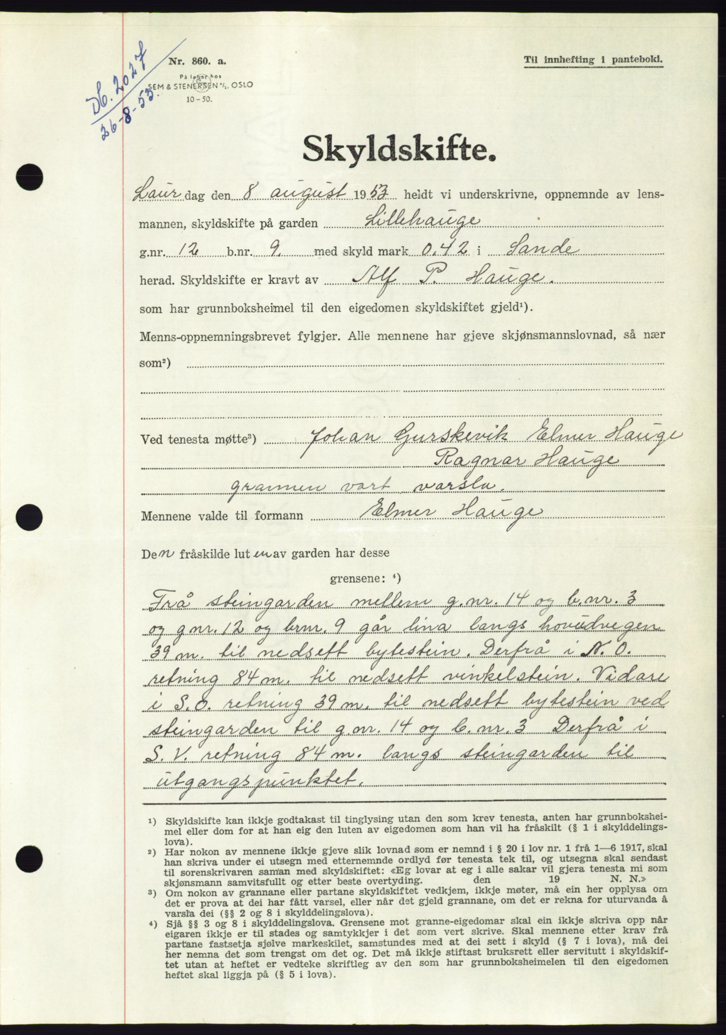 Søre Sunnmøre sorenskriveri, AV/SAT-A-4122/1/2/2C/L0095: Mortgage book no. 21A, 1953-1953, Diary no: : 2027/1953