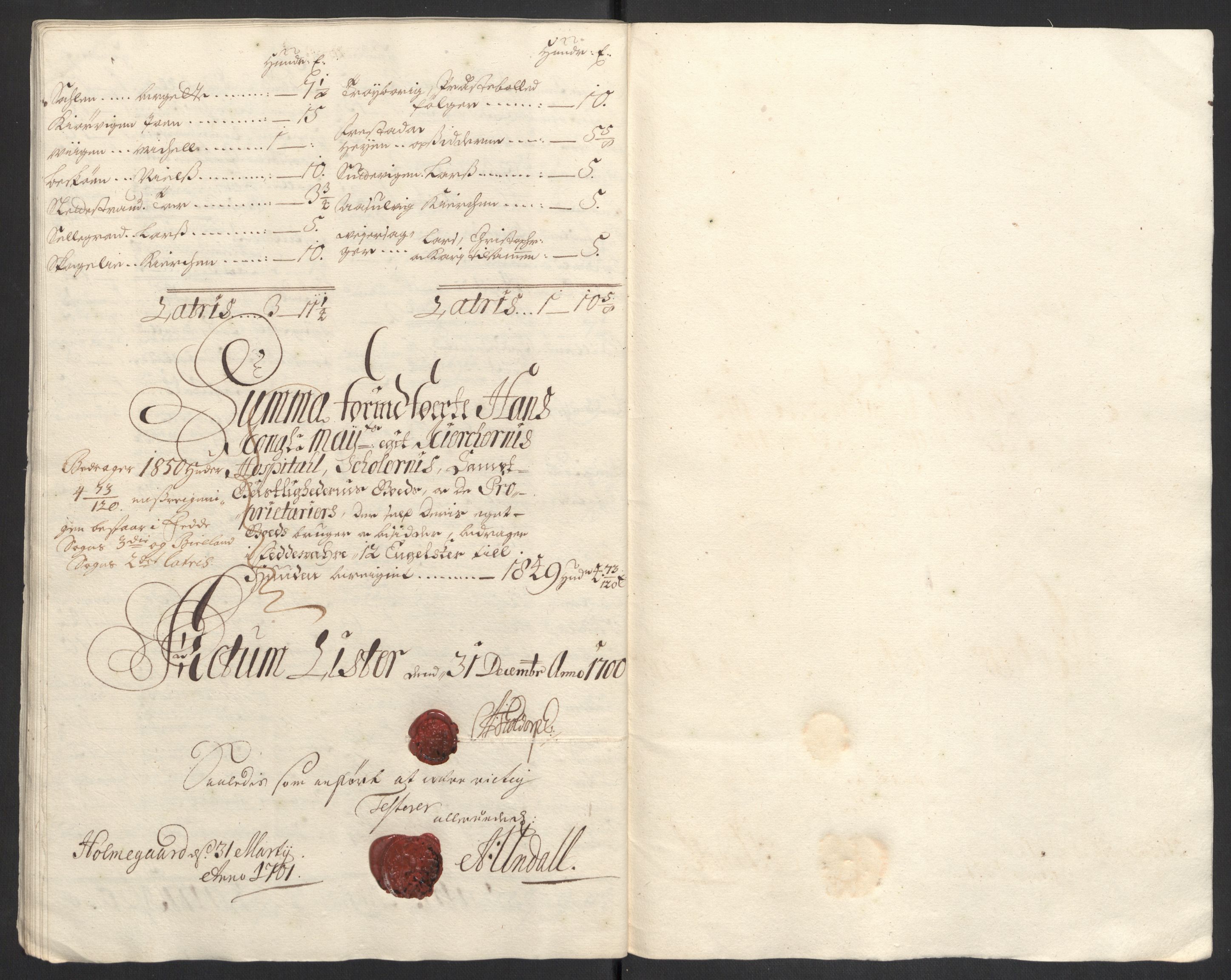 Rentekammeret inntil 1814, Reviderte regnskaper, Fogderegnskap, AV/RA-EA-4092/R43/L2548: Fogderegnskap Lista og Mandal, 1700, p. 211