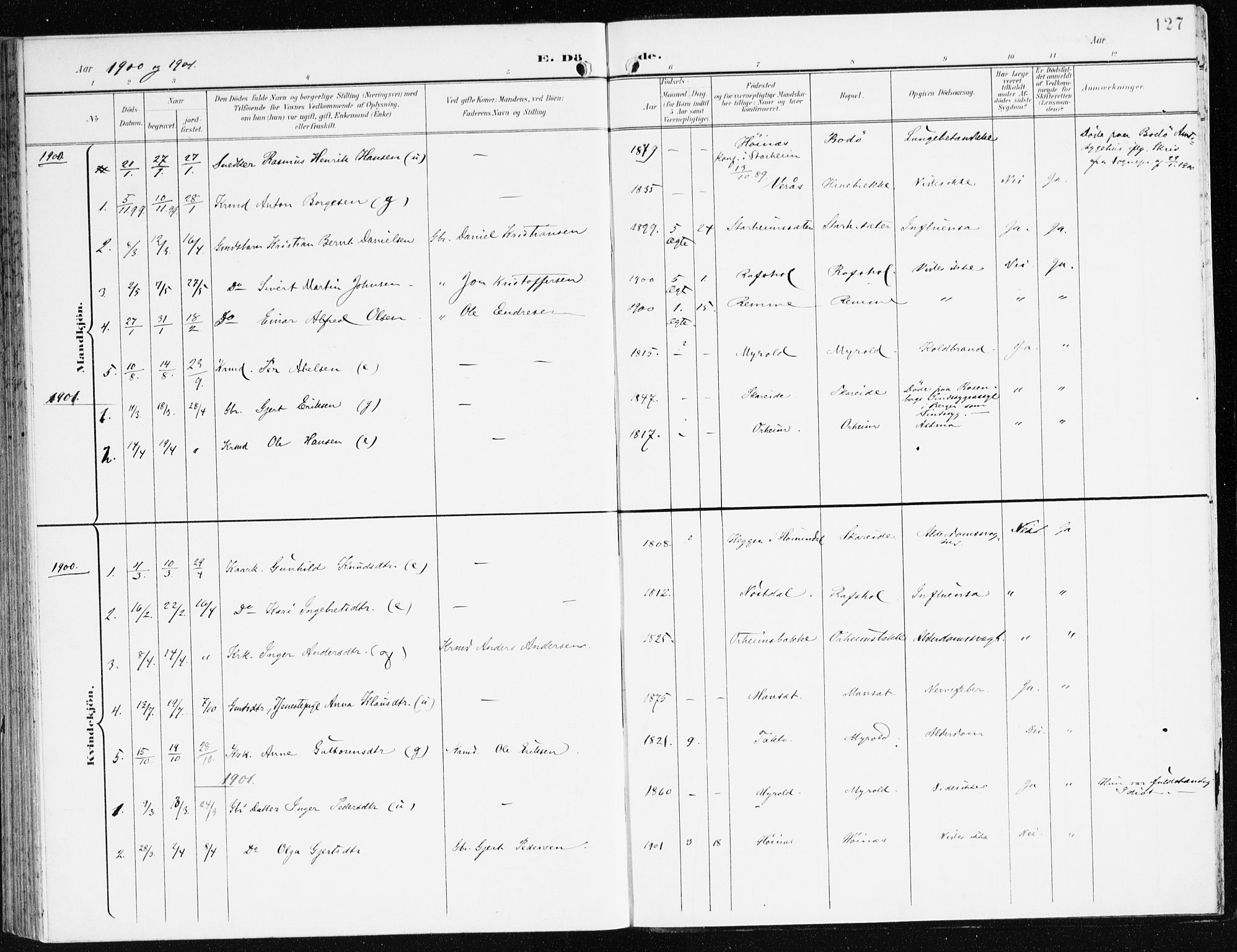 Eid sokneprestembete, SAB/A-82301/H/Haa/Haac/L0002: Parish register (official) no. C 2, 1899-1927, p. 127