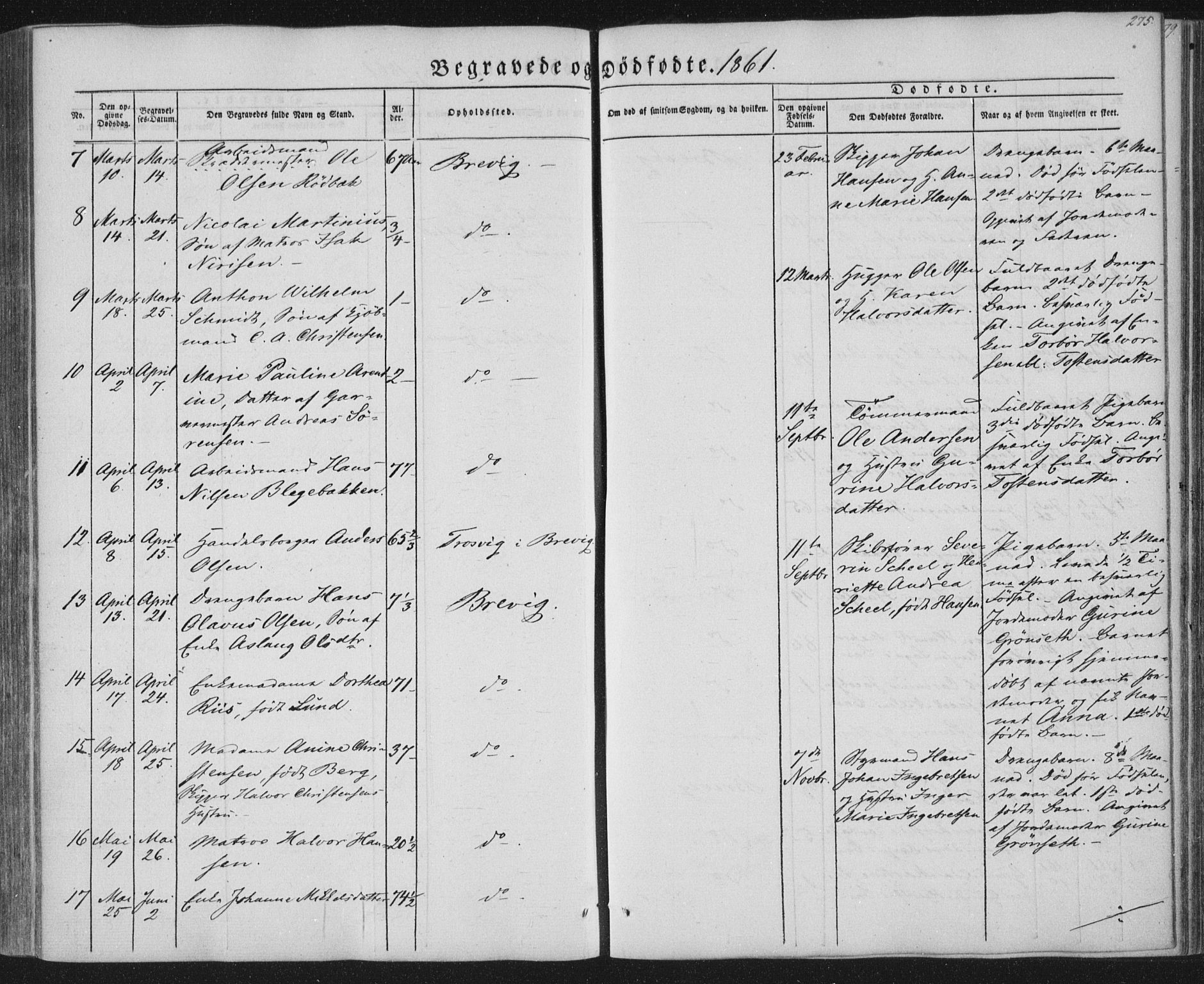 Brevik kirkebøker, SAKO/A-255/F/Fa/L0005: Parish register (official) no. 5, 1847-1865, p. 275