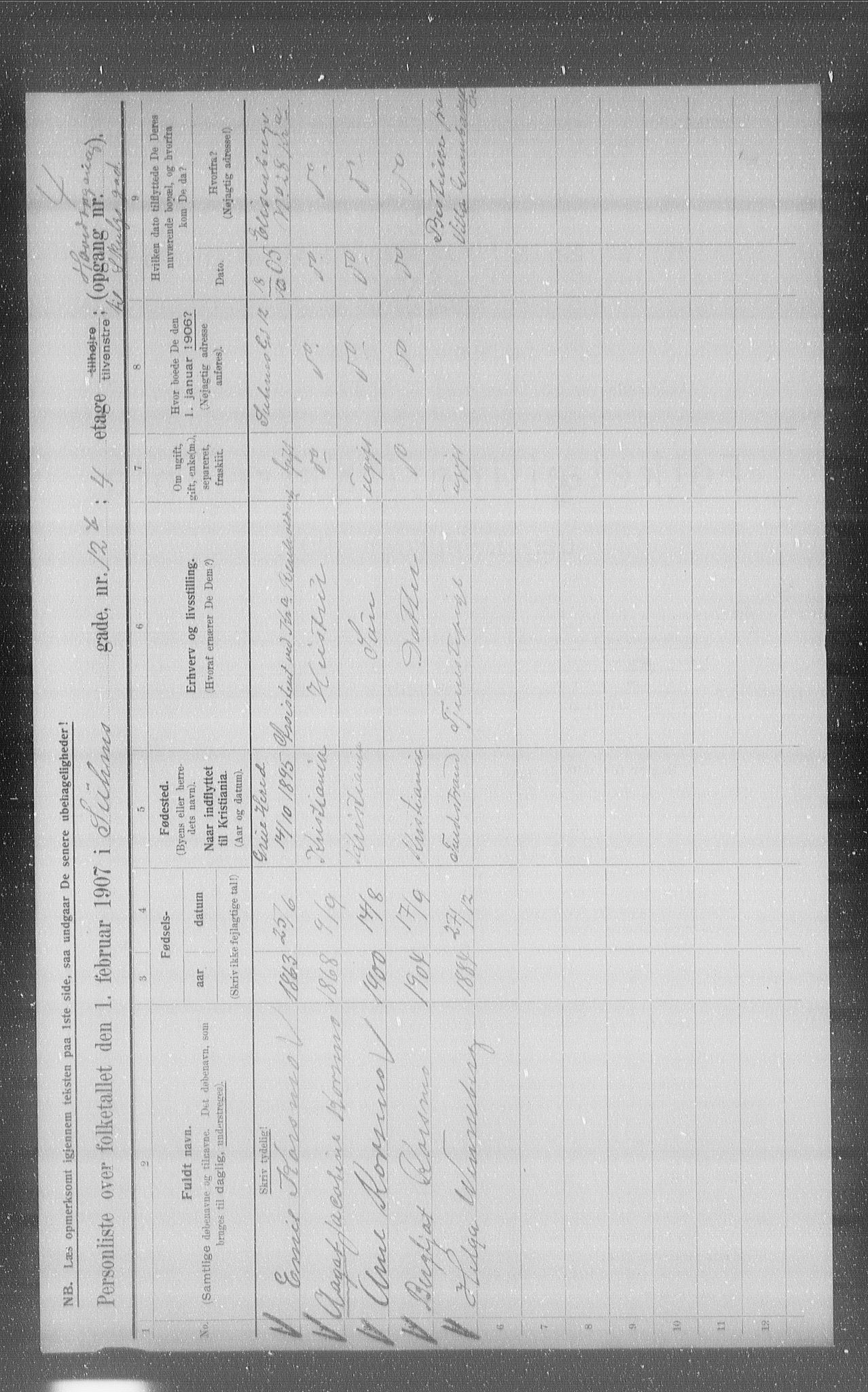 OBA, Municipal Census 1907 for Kristiania, 1907, p. 53290