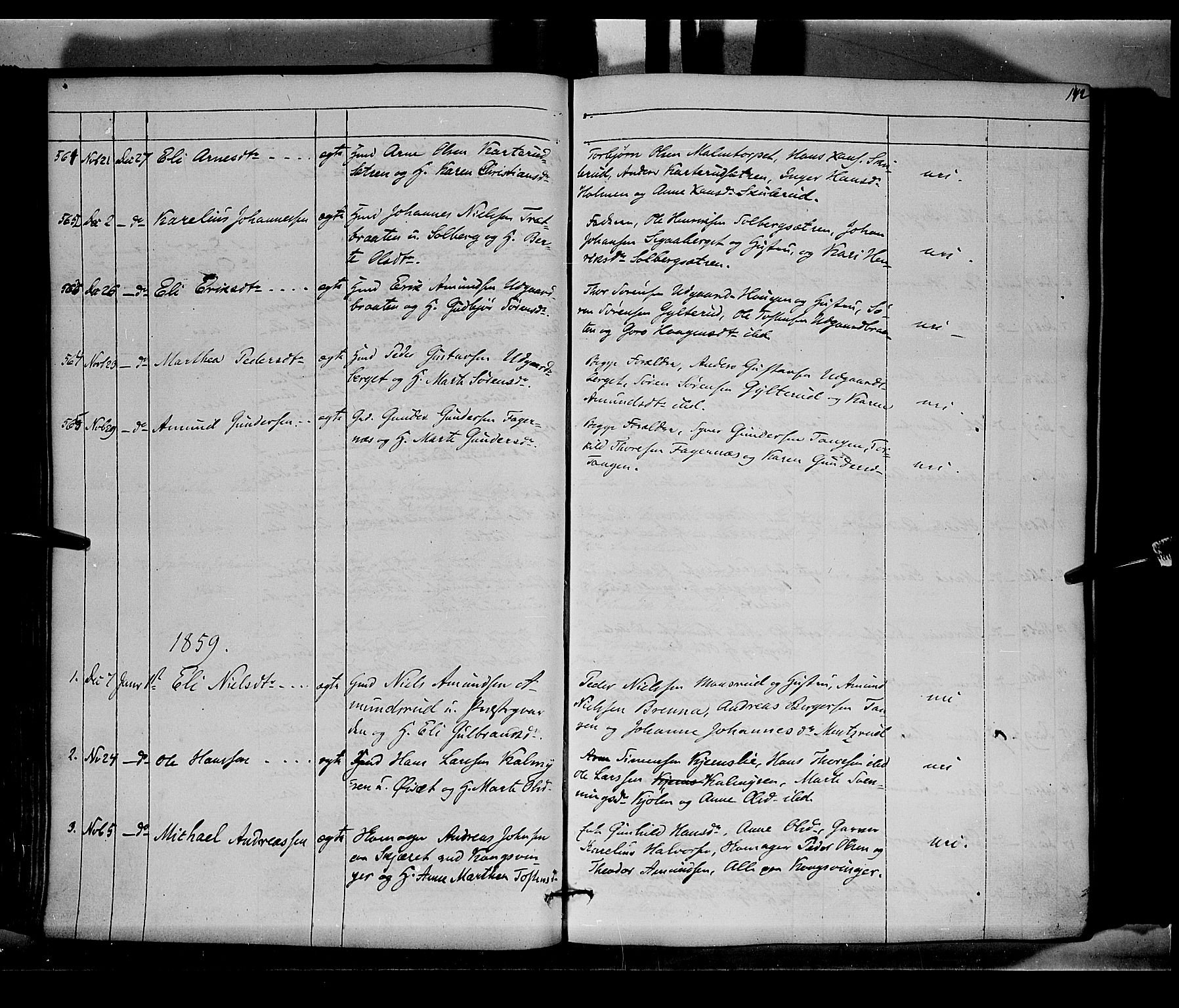 Vinger prestekontor, AV/SAH-PREST-024/H/Ha/Haa/L0010: Parish register (official) no. 10, 1855-1861, p. 142