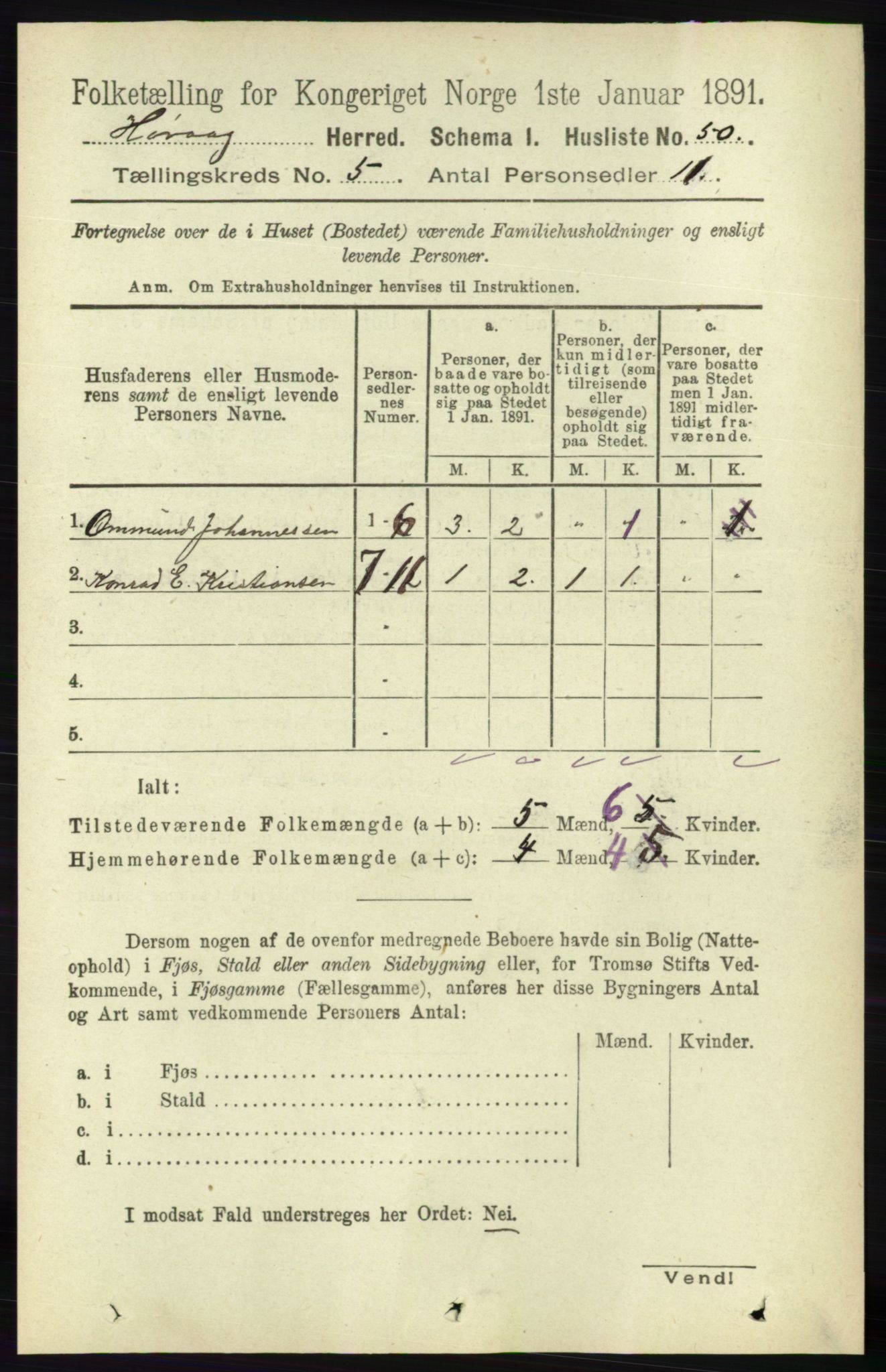 RA, 1891 census for 0927 Høvåg, 1891, p. 1835