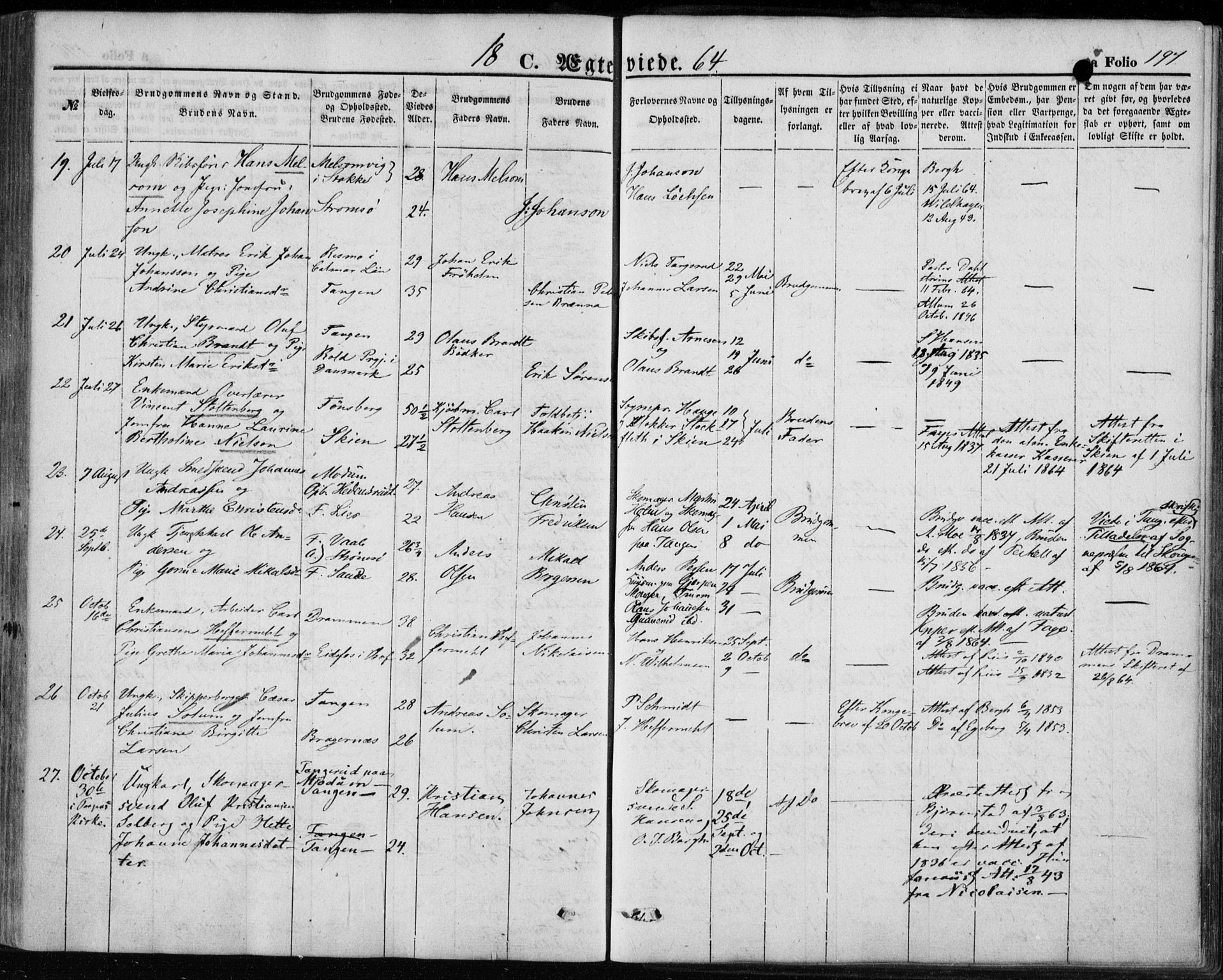 Strømsø kirkebøker, SAKO/A-246/F/Fa/L0017: Parish register (official) no. I 17, 1848-1865, p. 197