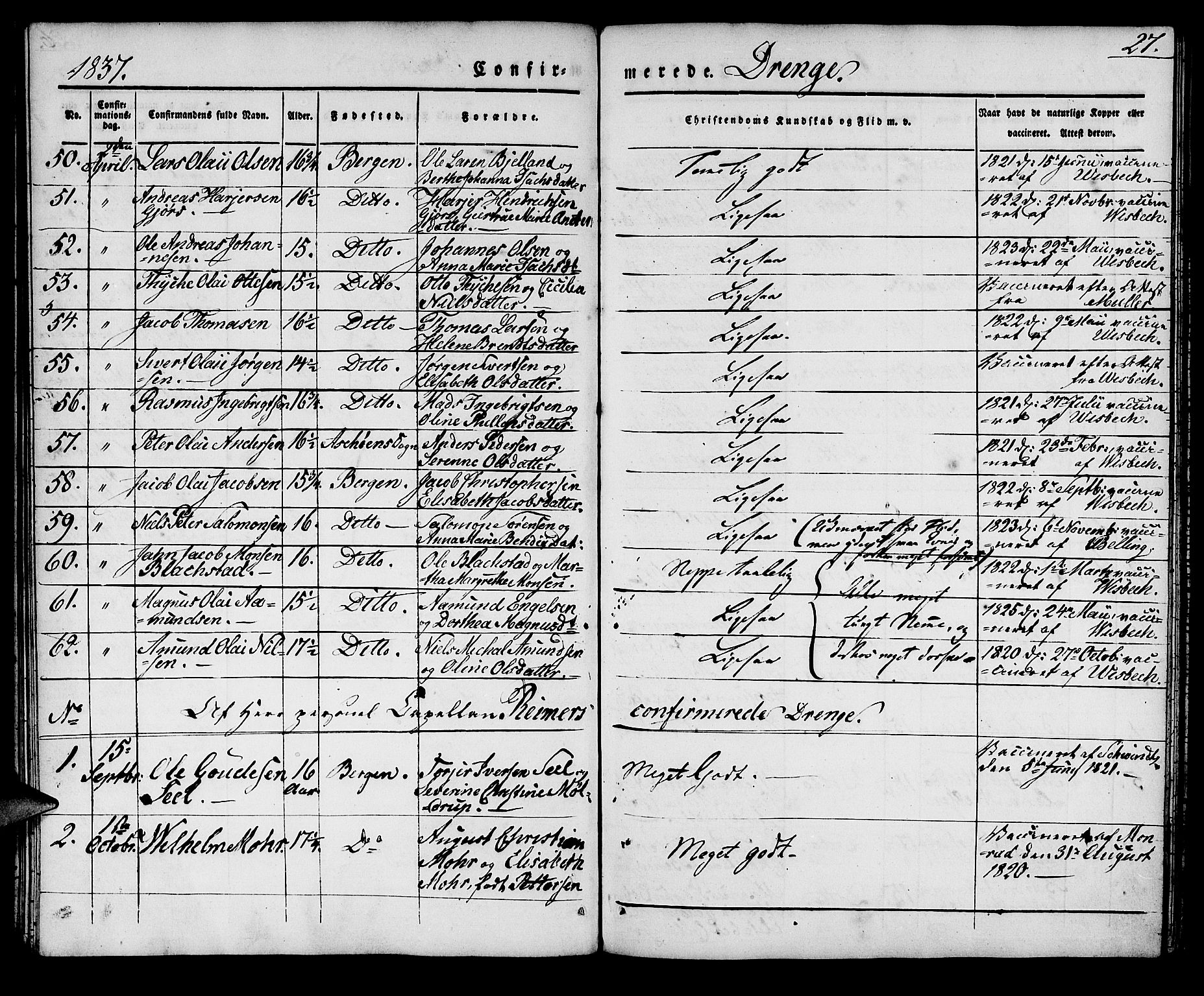 Domkirken sokneprestembete, AV/SAB-A-74801/H/Haa/L0026: Parish register (official) no. C 1, 1834-1840, p. 27