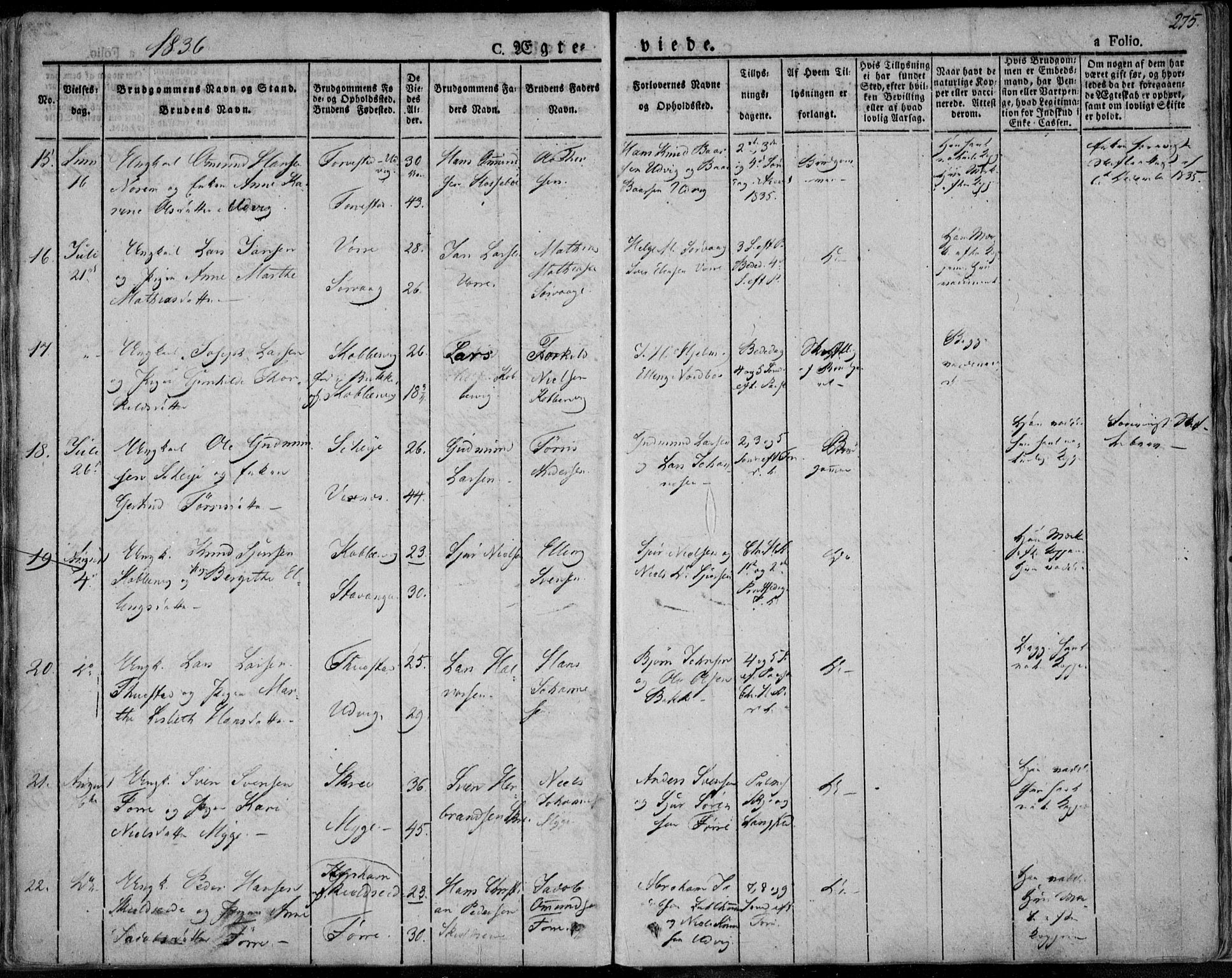Avaldsnes sokneprestkontor, SAST/A -101851/H/Ha/Haa/L0005: Parish register (official) no. A 5.1, 1825-1841, p. 275