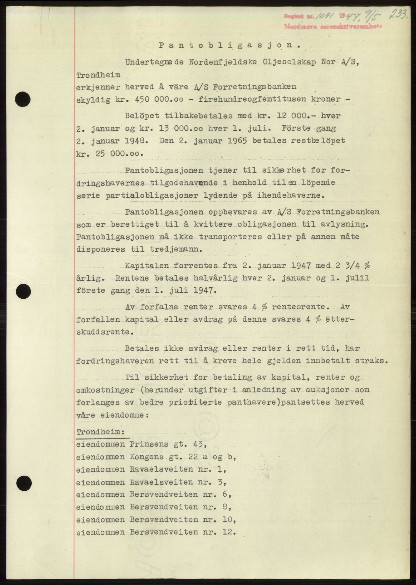 Nordmøre sorenskriveri, AV/SAT-A-4132/1/2/2Ca: Mortgage book no. B96, 1947-1947, Diary no: : 1041/1947