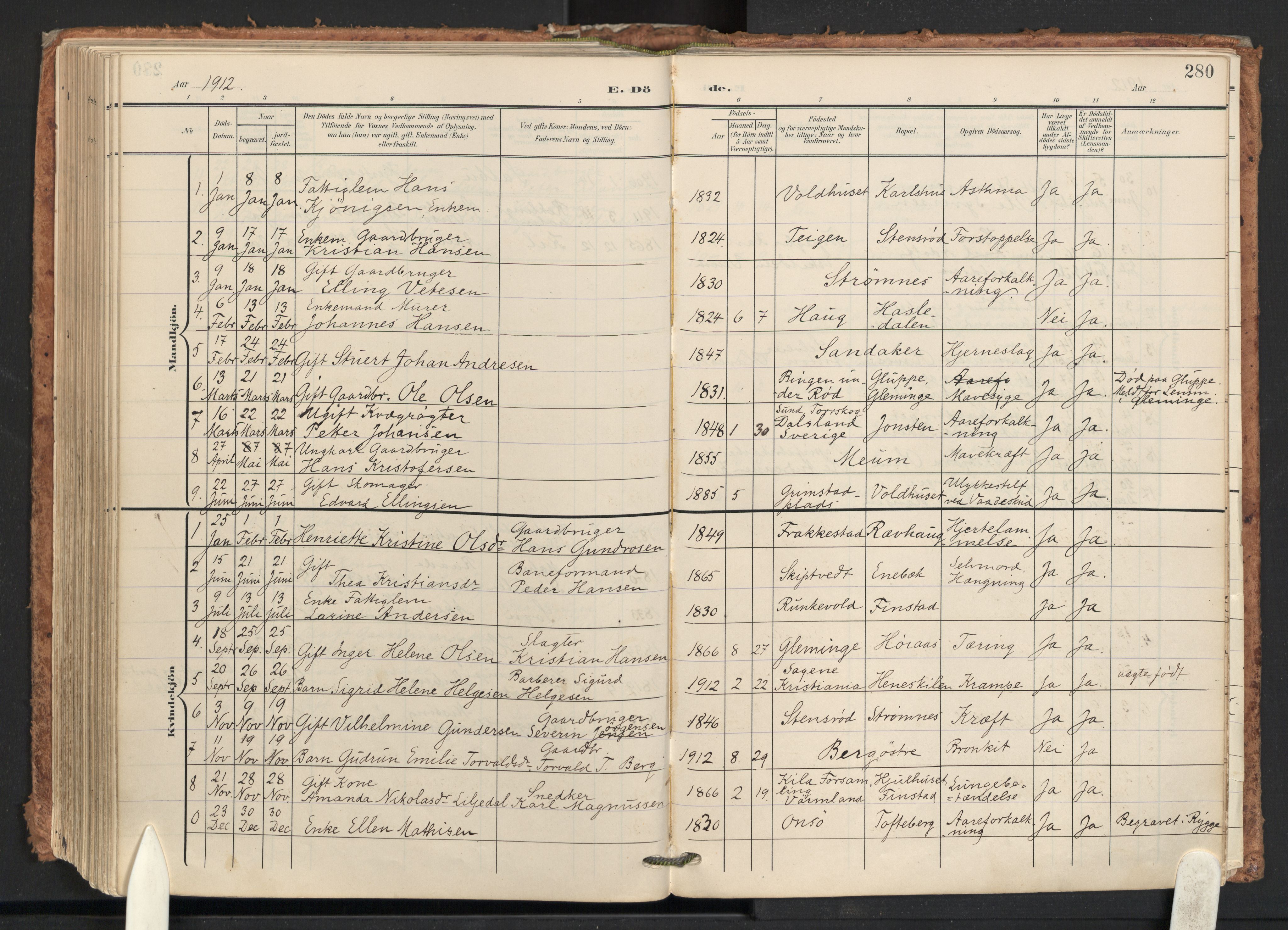 Råde prestekontor kirkebøker, AV/SAO-A-2009/F/Fa/L0008: Parish register (official) no. 8, 1903-1924, p. 280