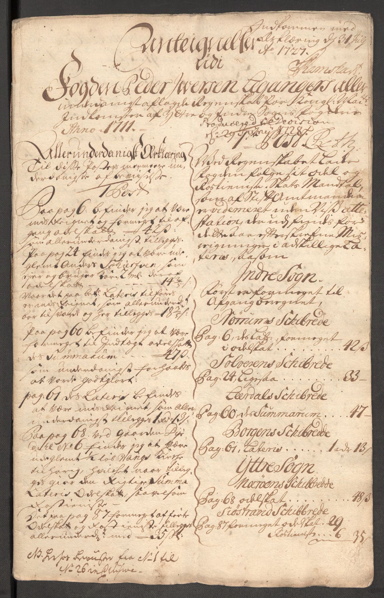 Rentekammeret inntil 1814, Reviderte regnskaper, Fogderegnskap, RA/EA-4092/R52/L3317: Fogderegnskap Sogn, 1711, p. 494