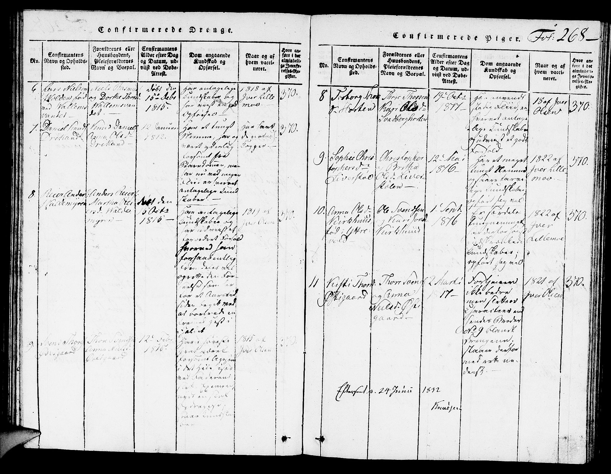 Hjelmeland sokneprestkontor, AV/SAST-A-101843/01/V/L0002: Parish register (copy) no. B 2, 1816-1841, p. 268