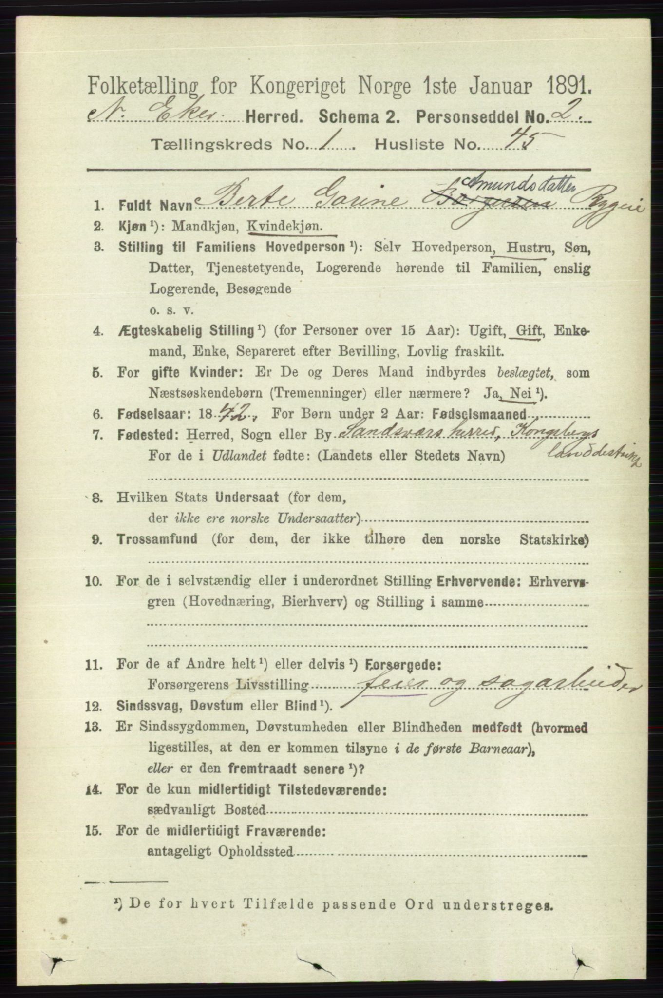 RA, 1891 census for 0625 Nedre Eiker, 1891, p. 326