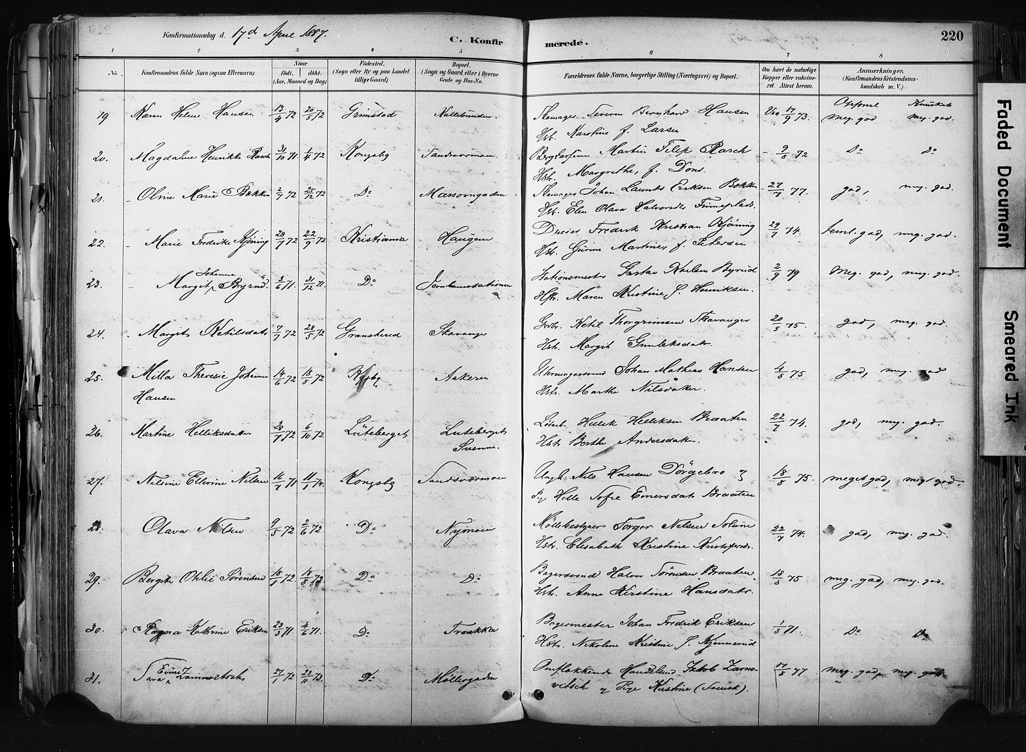 Kongsberg kirkebøker, SAKO/A-22/F/Fb/L0002: Parish register (official) no. II 2, 1886-1896, p. 220