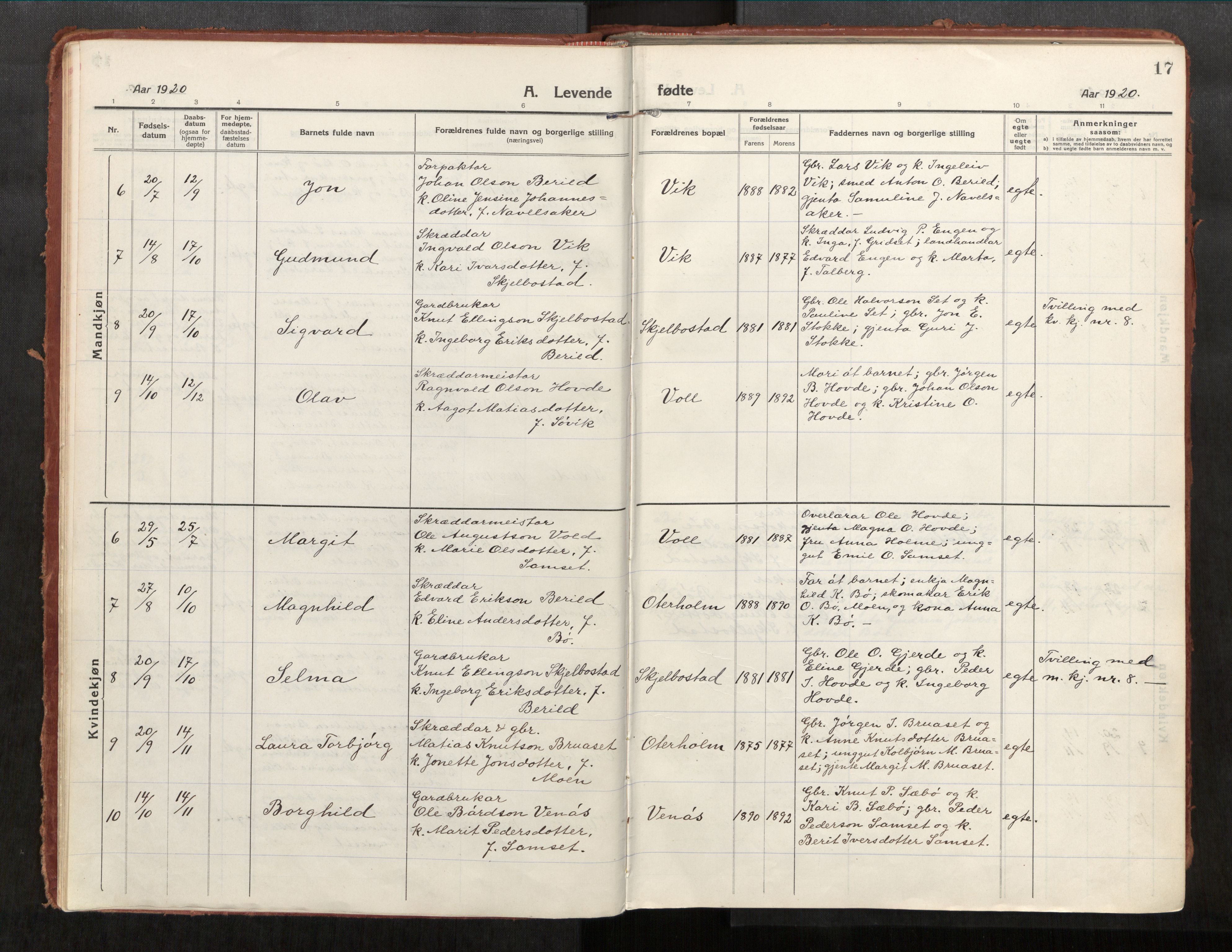 Eid sokneprestkontor, AV/SAT-A-1254: Parish register (official) no. 543A04, 1916-1956, p. 17