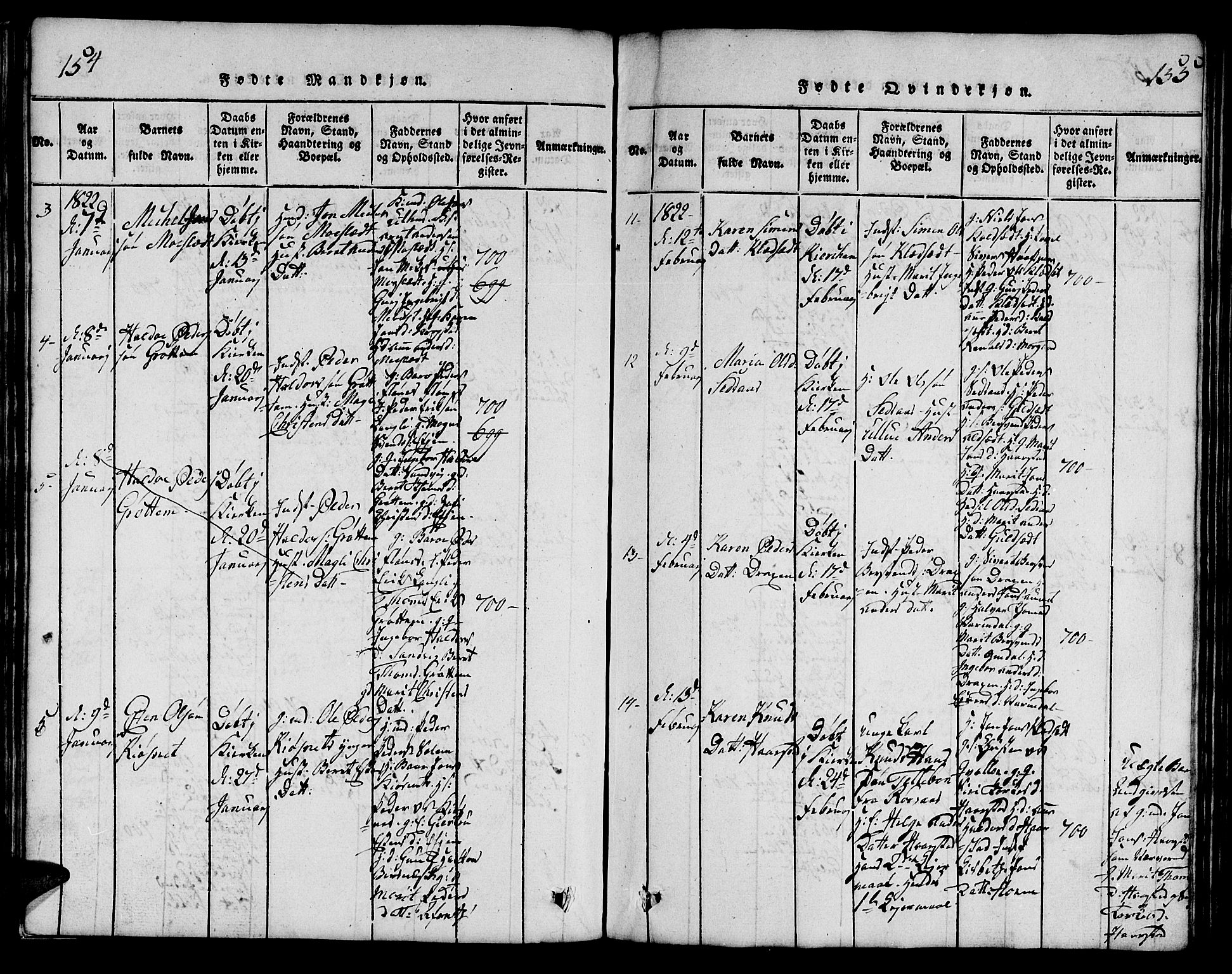 Ministerialprotokoller, klokkerbøker og fødselsregistre - Sør-Trøndelag, SAT/A-1456/695/L1152: Parish register (copy) no. 695C03, 1816-1831, p. 154-155