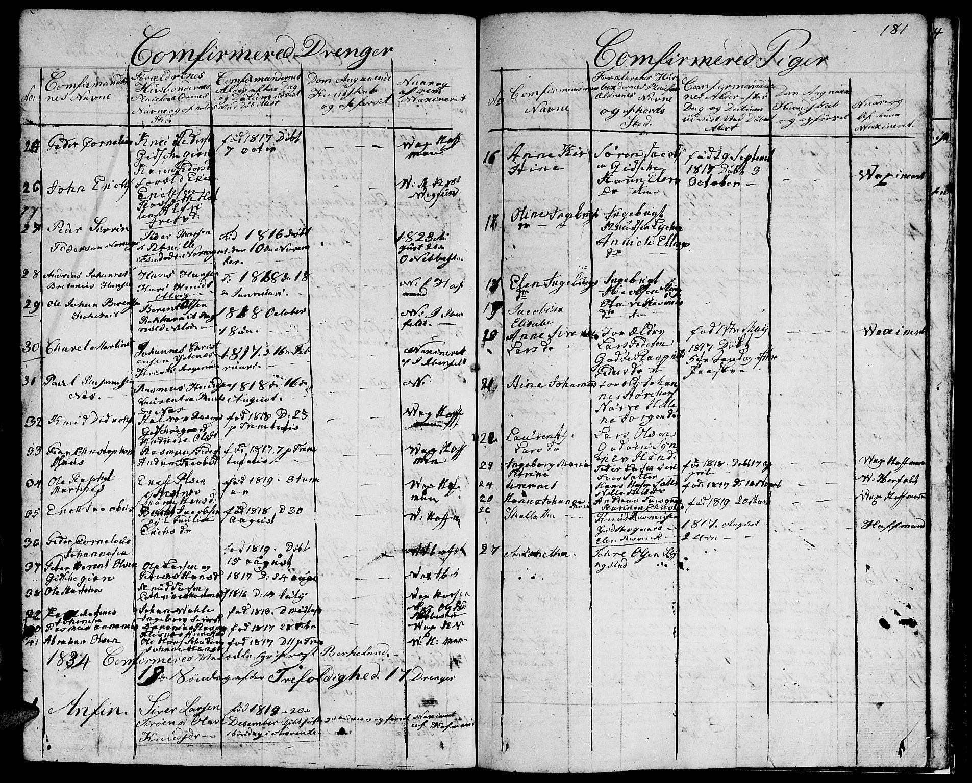 Ministerialprotokoller, klokkerbøker og fødselsregistre - Møre og Romsdal, AV/SAT-A-1454/528/L0425: Parish register (copy) no. 528C06, 1827-1840, p. 181