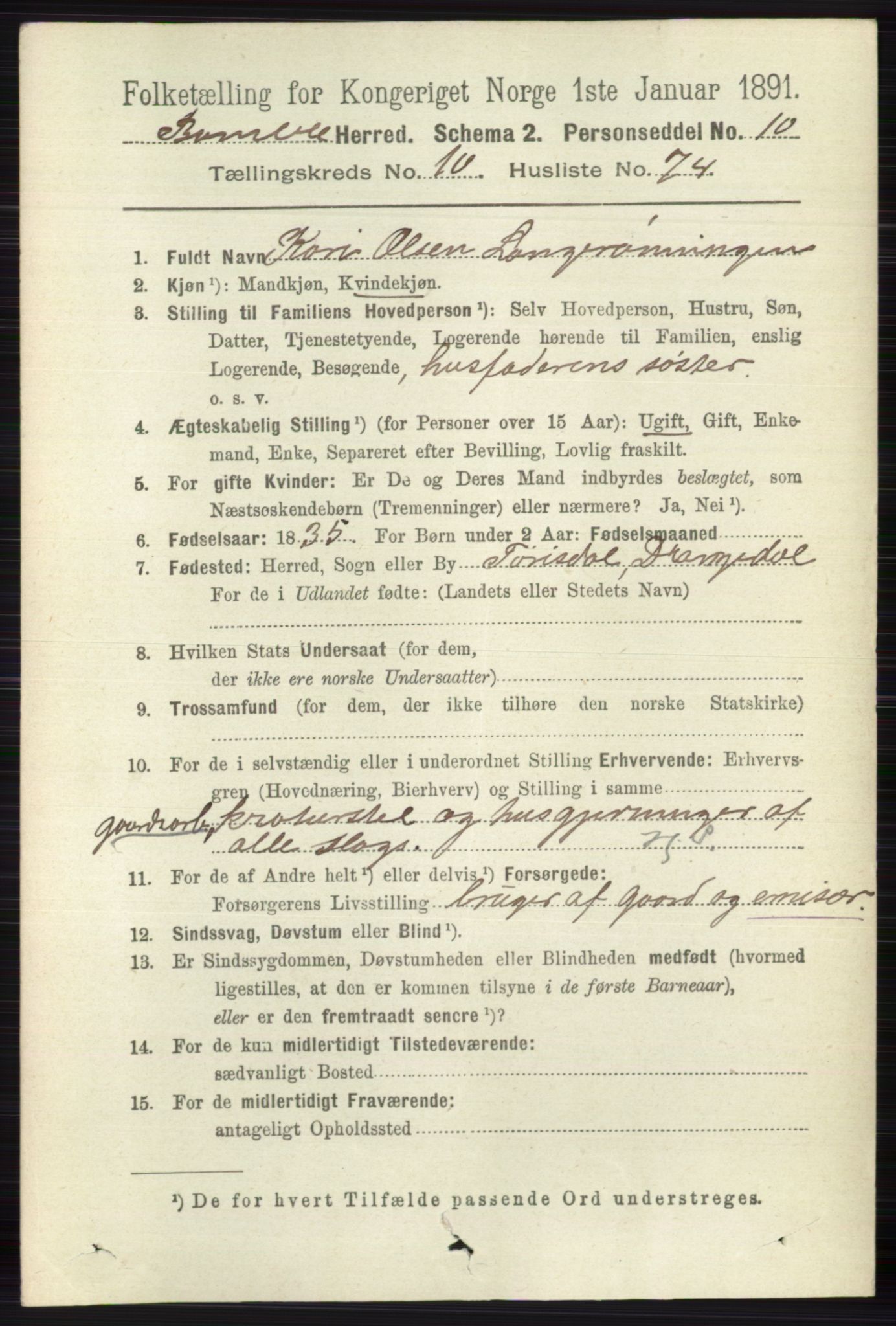 RA, 1891 census for 0814 Bamble, 1891, p. 6214