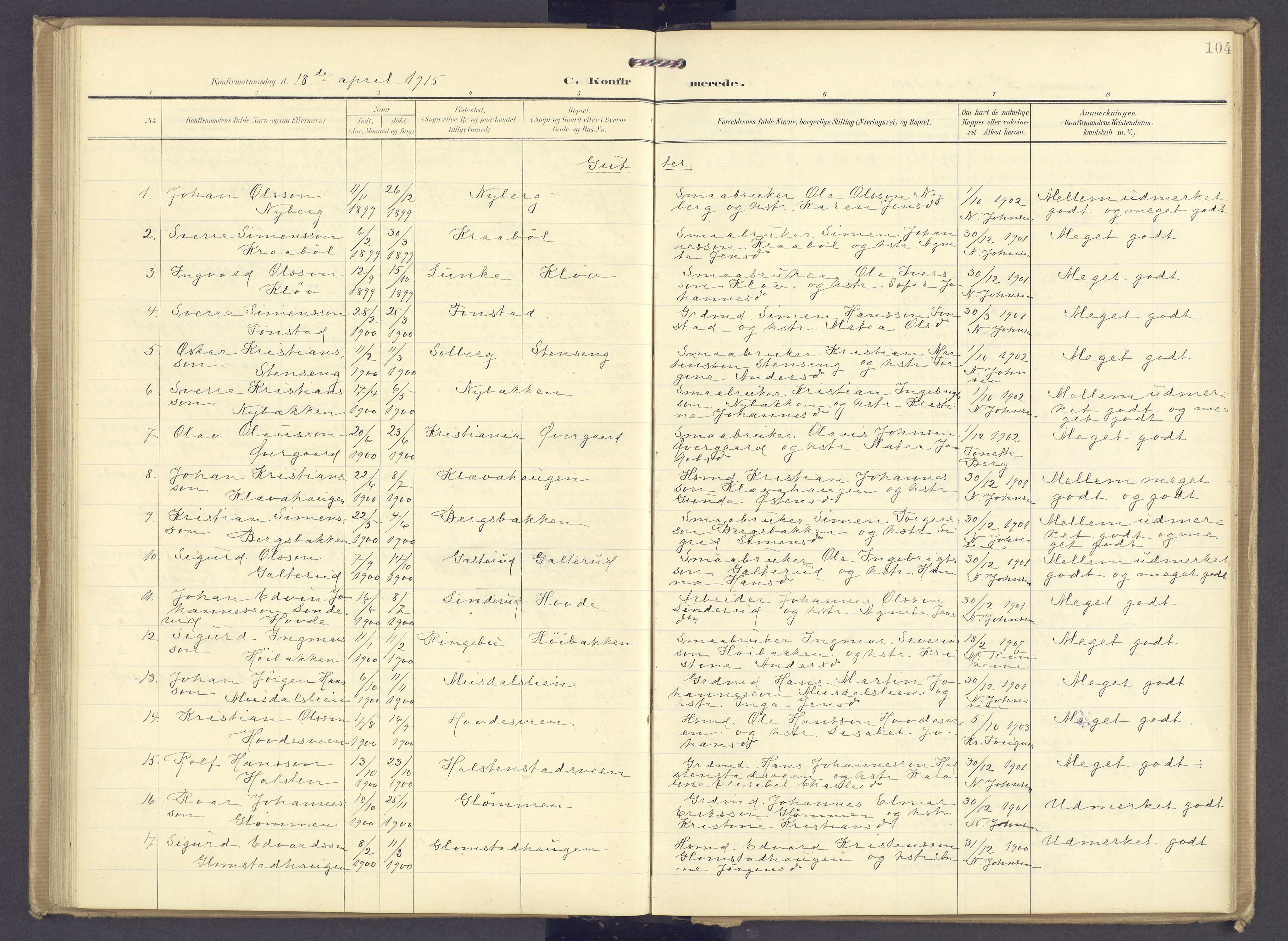 Øyer prestekontor, AV/SAH-PREST-084/H/Ha/Haa/L0013: Parish register (official) no. 13, 1905-1920, p. 104