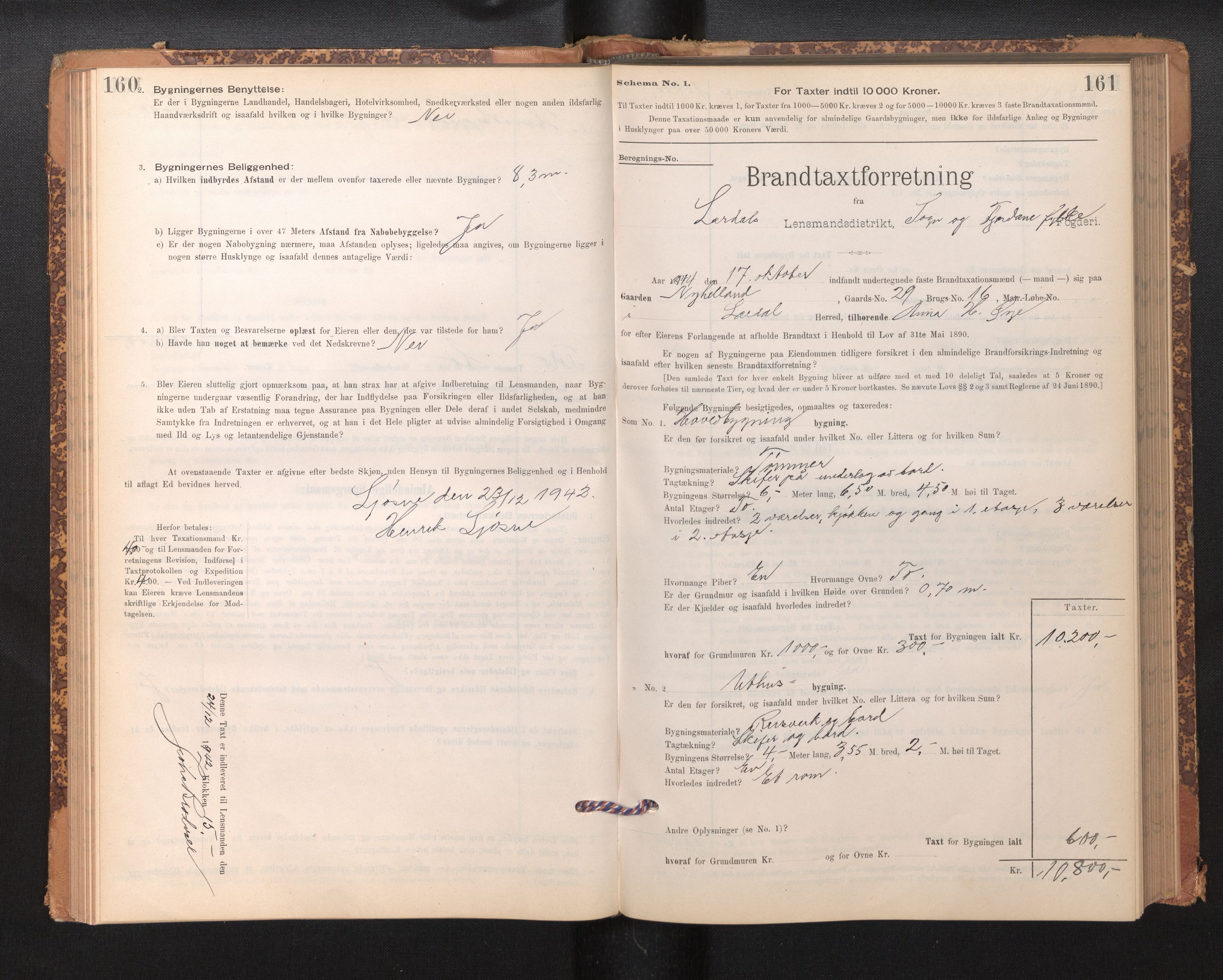 Lensmannen i Lærdal, SAB/A-29401/0012/L0006: Branntakstprotokoll, skjematakst, 1896-1947, p. 160-161
