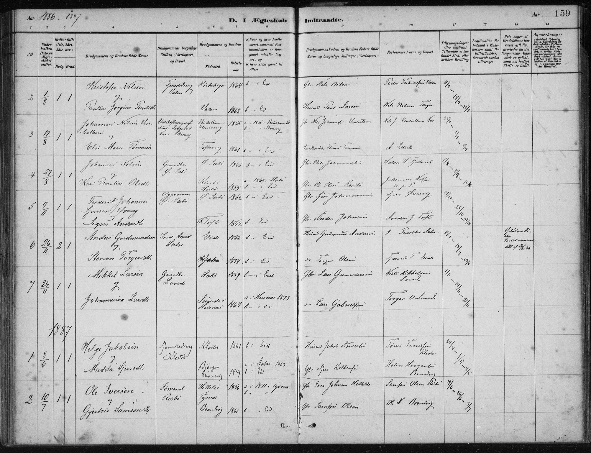 Fjelberg sokneprestembete, SAB/A-75201/H/Haa: Parish register (official) no. C  1, 1879-1918, p. 159