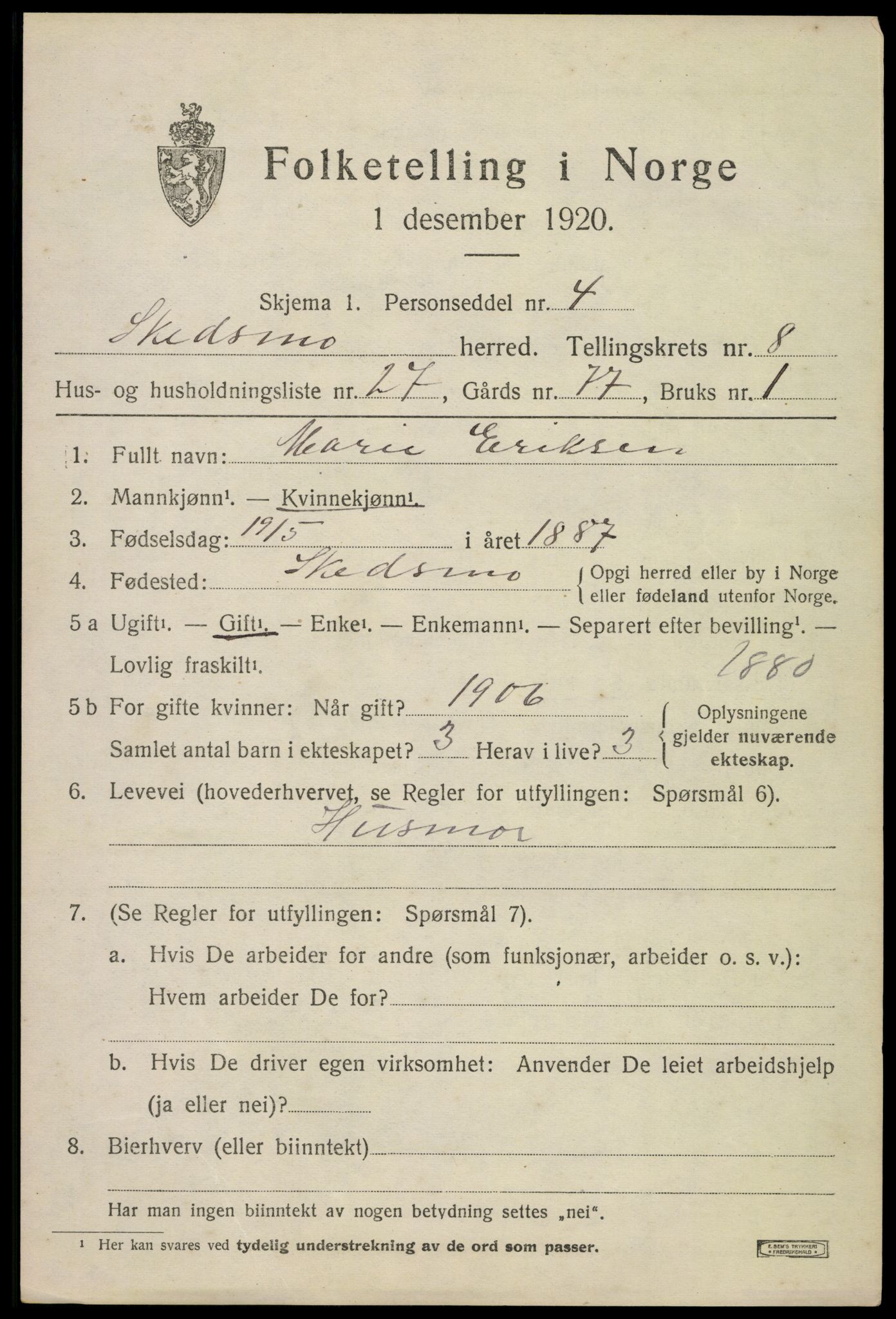 SAO, 1920 census for Skedsmo, 1920, p. 9295