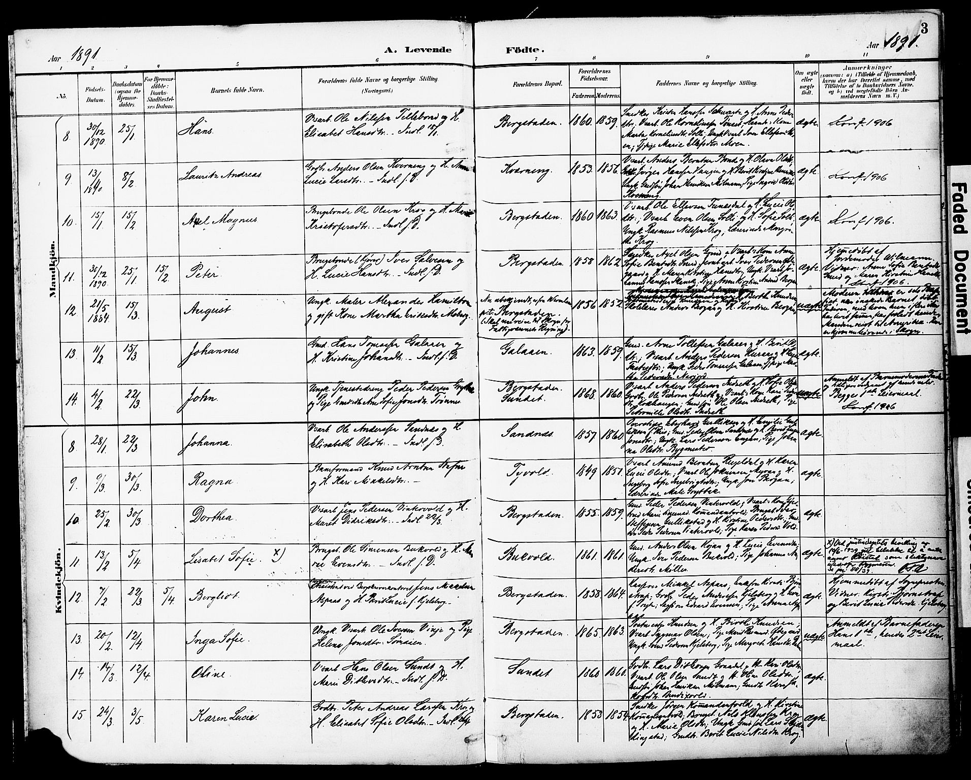 Ministerialprotokoller, klokkerbøker og fødselsregistre - Sør-Trøndelag, SAT/A-1456/681/L0935: Parish register (official) no. 681A13, 1890-1898, p. 3