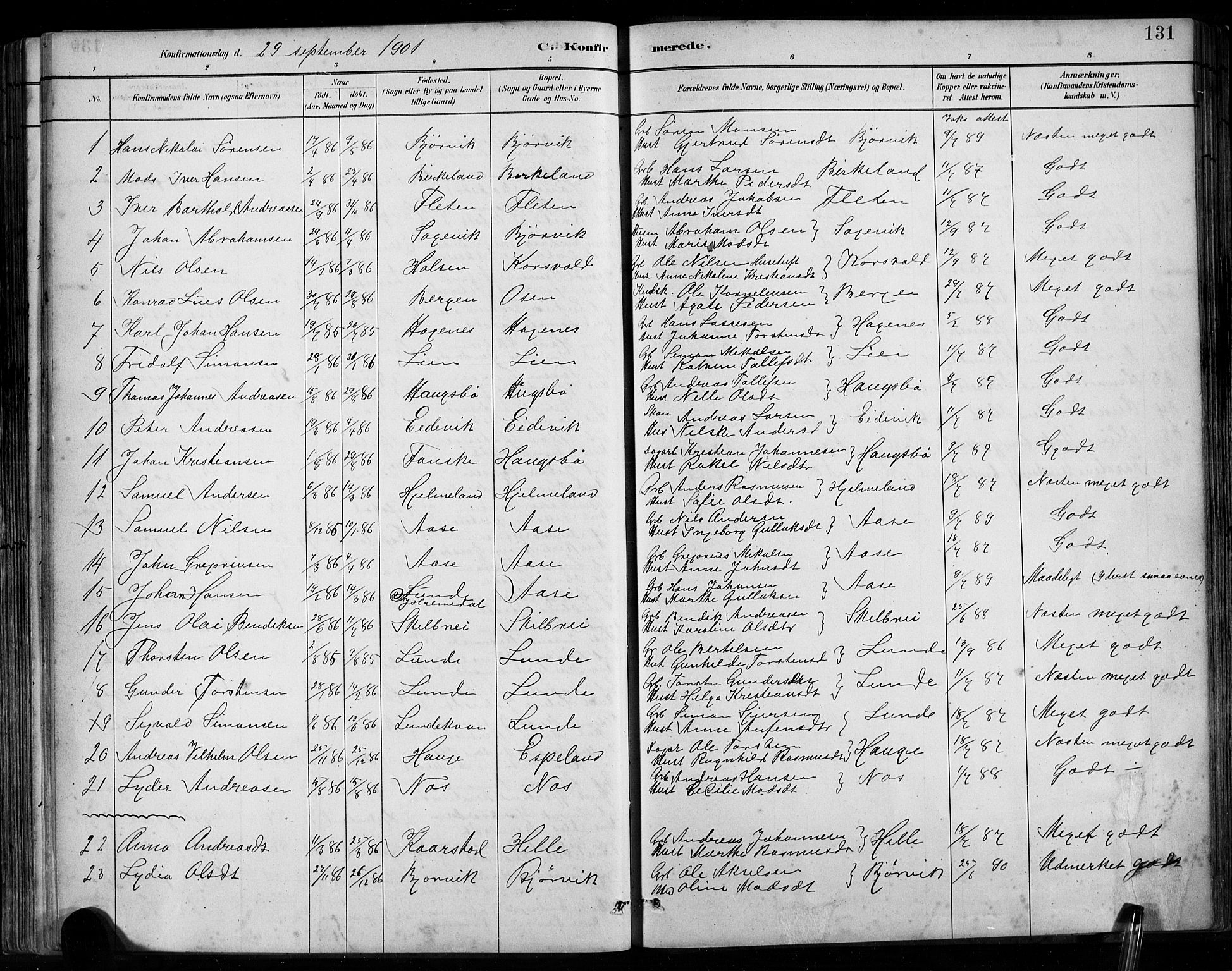 Gaular sokneprestembete, SAB/A-80001/H/Hab: Parish register (copy) no. B 3, 1882-1913, p. 131