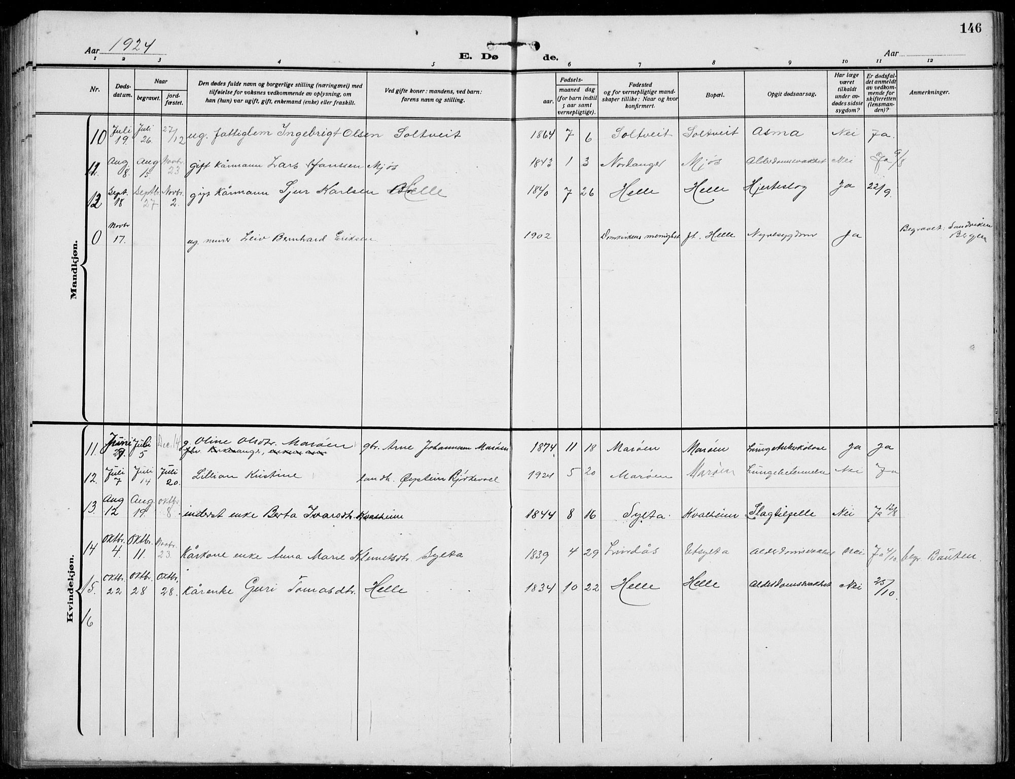 Manger sokneprestembete, SAB/A-76801/H/Hab: Parish register (copy) no. B  5, 1922-1938, p. 146