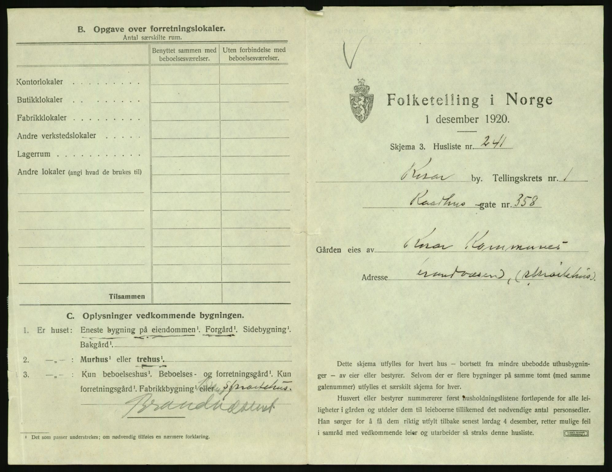 SAK, 1920 census for Risør, 1920, p. 509