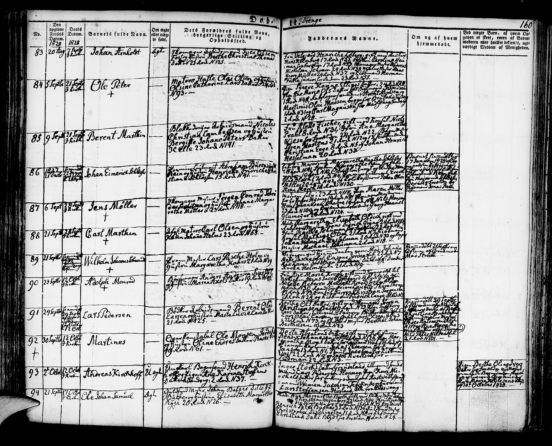 Korskirken sokneprestembete, AV/SAB-A-76101/H/Hab: Parish register (copy) no. A 3, 1821-1831, p. 160