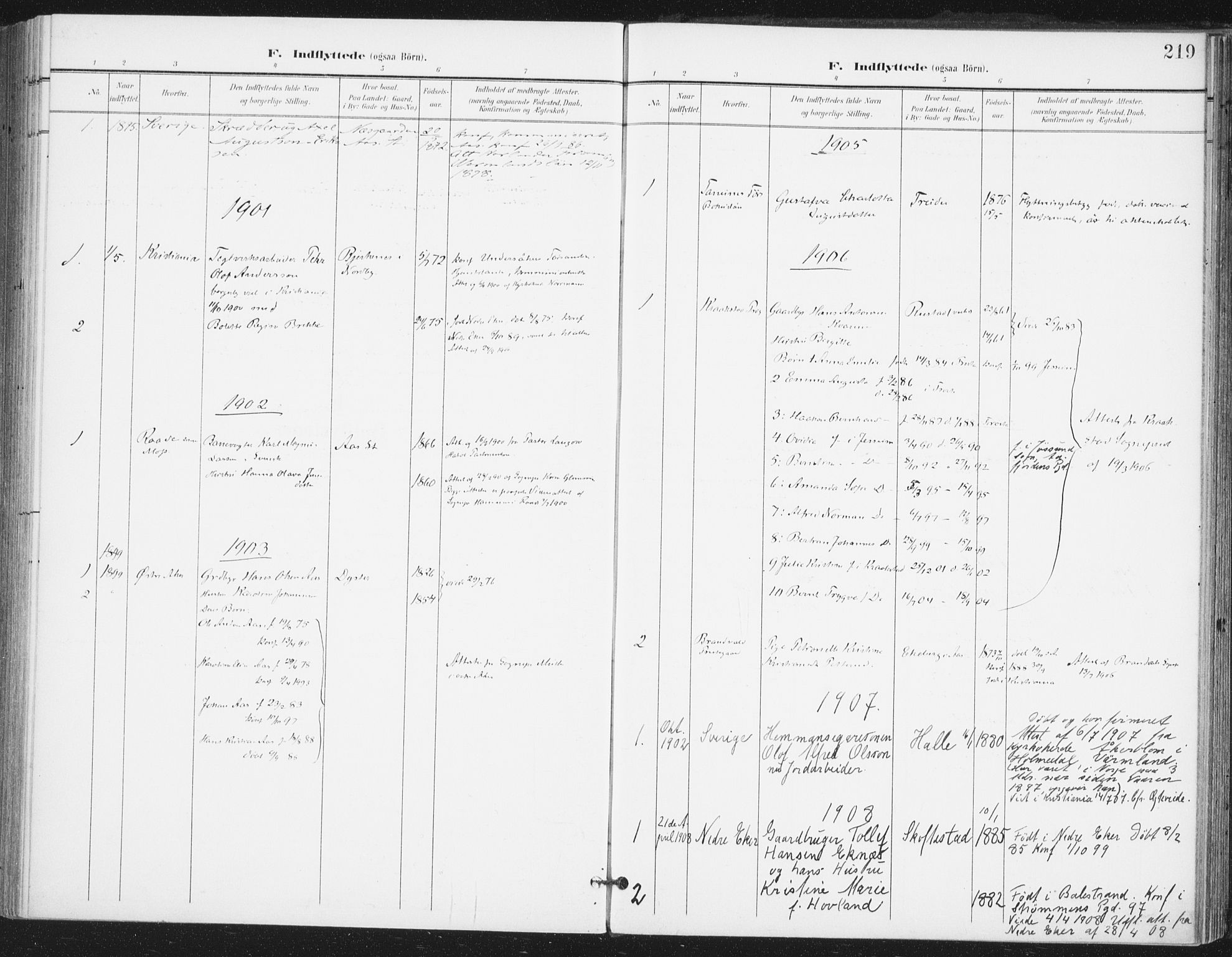 Ås prestekontor Kirkebøker, AV/SAO-A-10894/F/Fa/L0010: Parish register (official) no. I 10, 1900-1918, p. 219