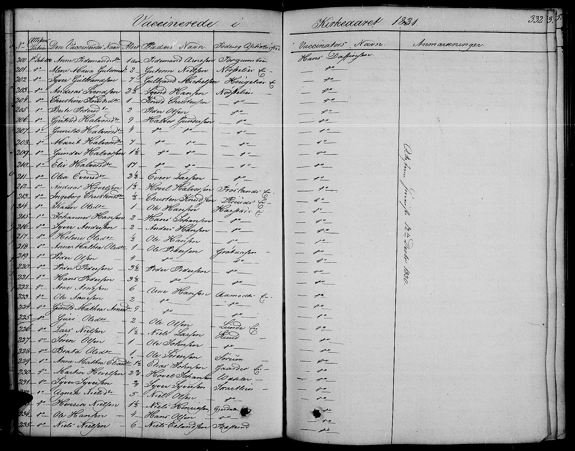 Land prestekontor, SAH/PREST-120/H/Ha/Haa/L0008: Parish register (official) no. 8, 1830-1846, p. 332