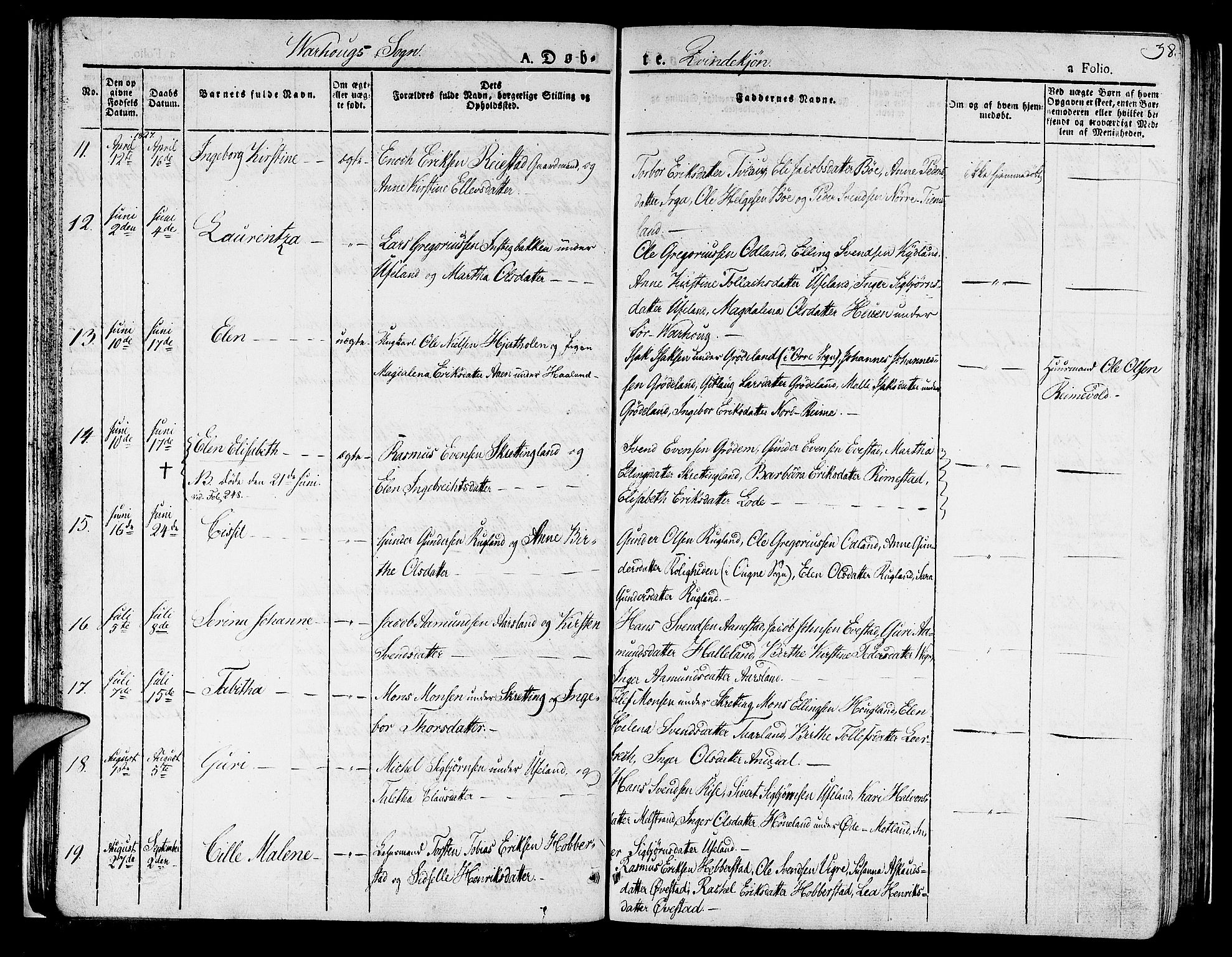 Hå sokneprestkontor, SAST/A-101801/001/30BA/L0004: Parish register (official) no. A 4.1 /2, 1826-1841, p. 38