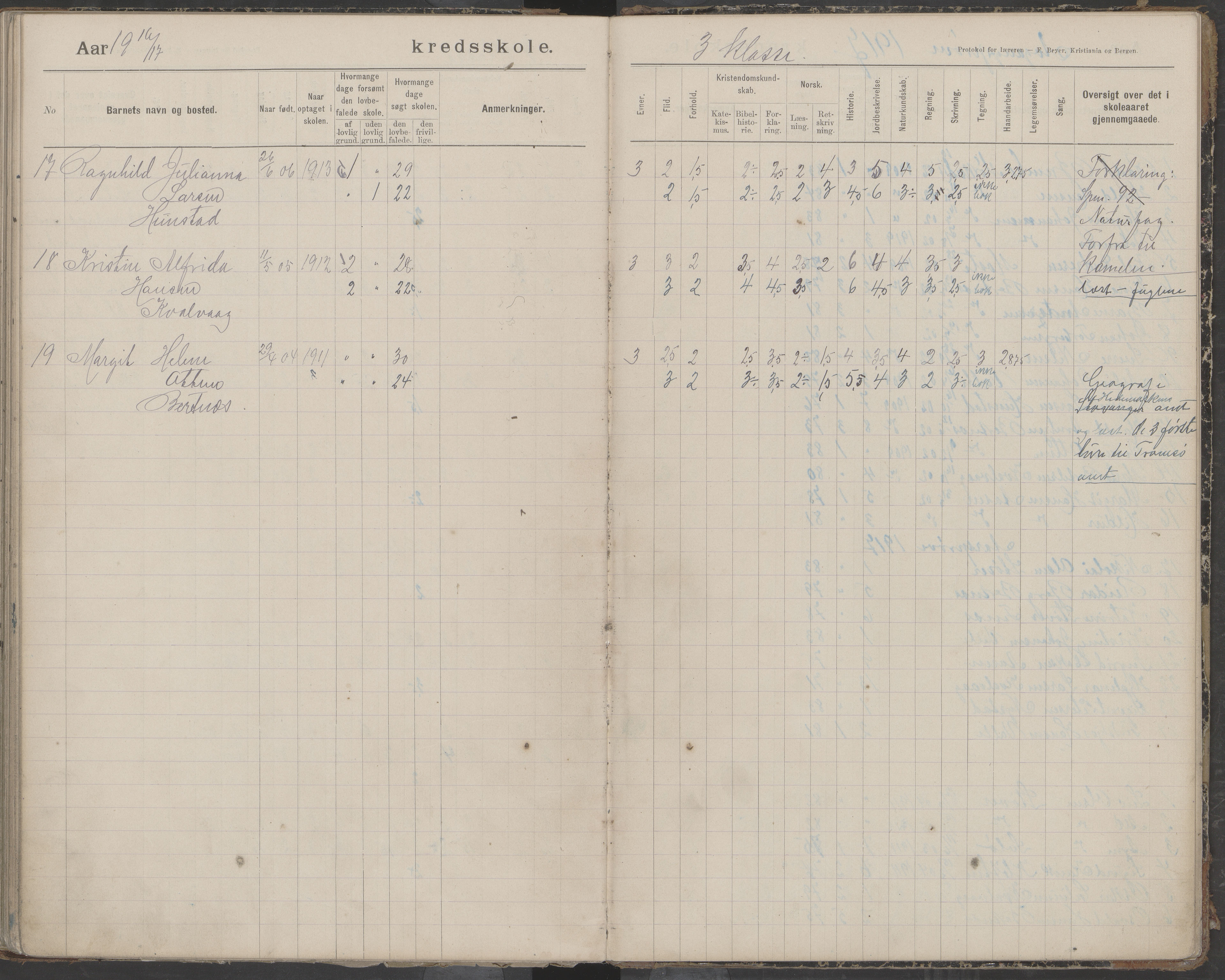 Bodin kommune. Støver skolekrets, AIN/K-18431.510.07/F/Fa/L0006: Protokoll lærere i Støver skolekrets, 1908-1918