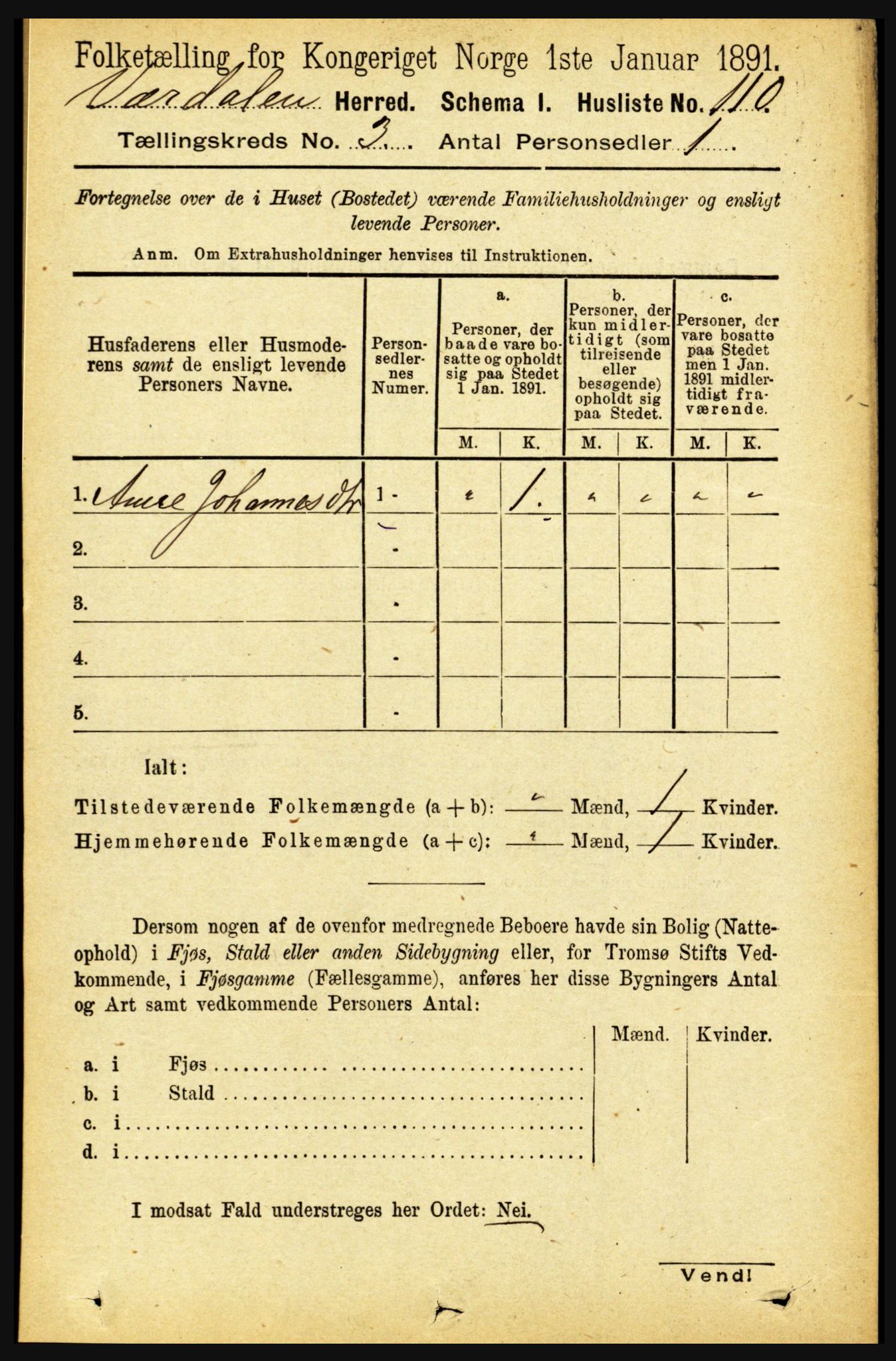 RA, 1891 census for 1721 Verdal, 1891, p. 1769
