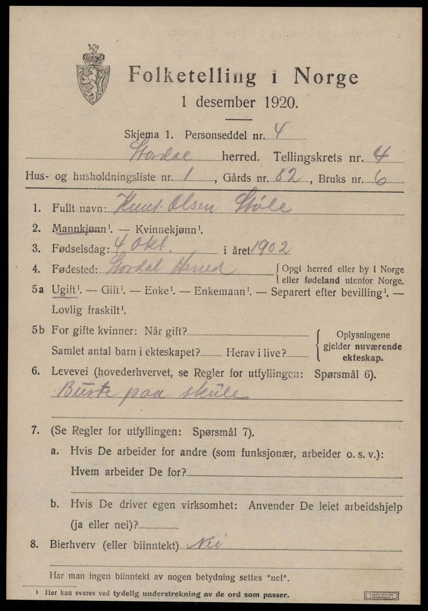 SAT, 1920 census for Stordal, 1920, p. 1236