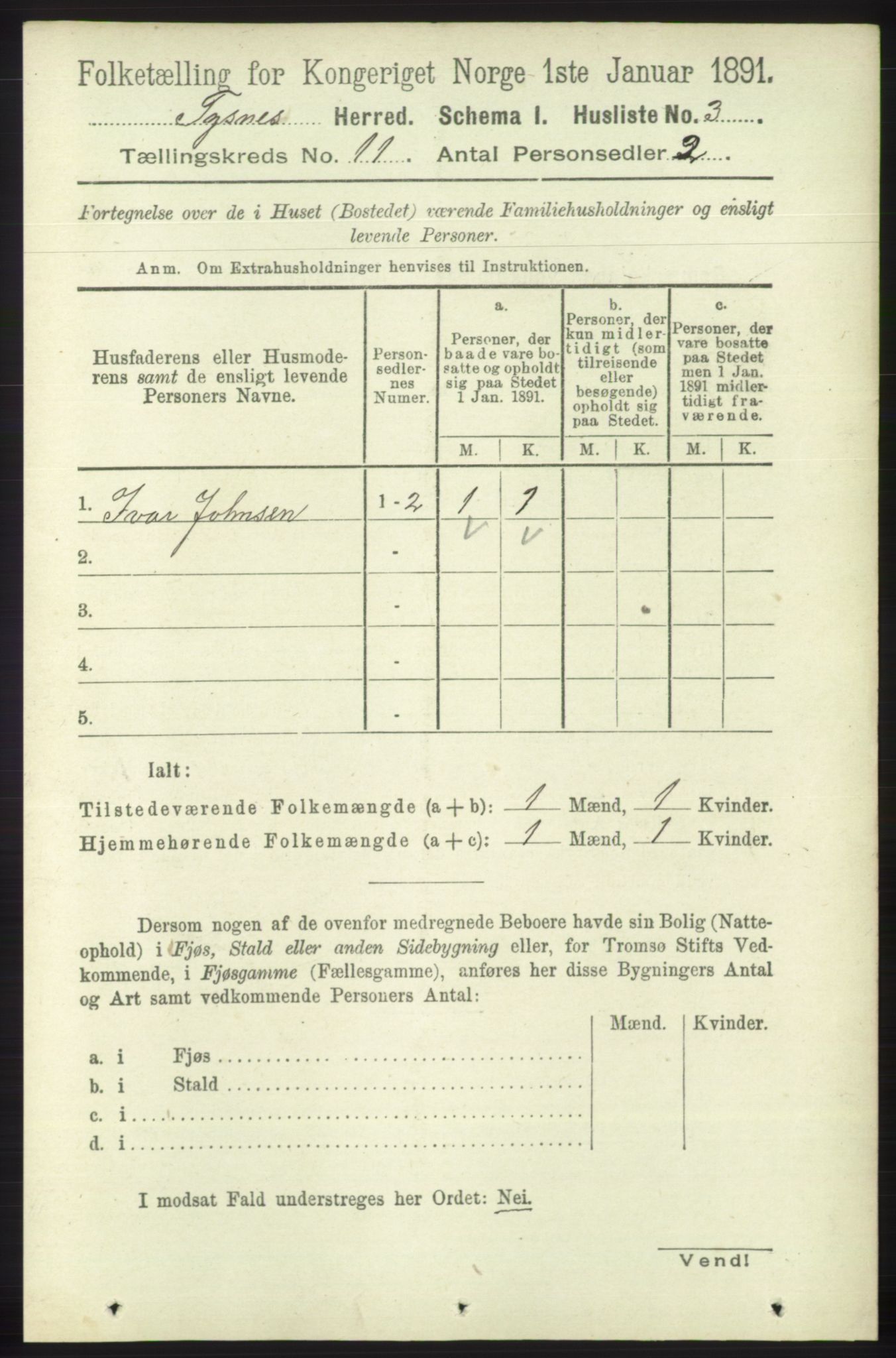 RA, 1891 census for 1223 Tysnes, 1891, p. 5307