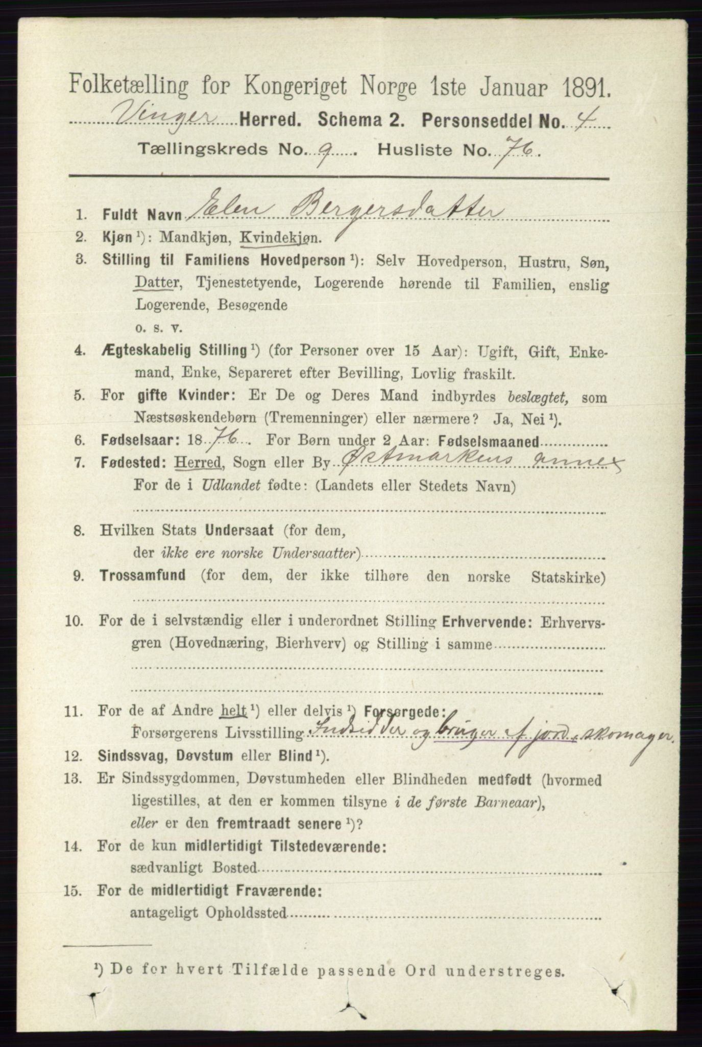 RA, 1891 census for 0421 Vinger, 1891, p. 4803