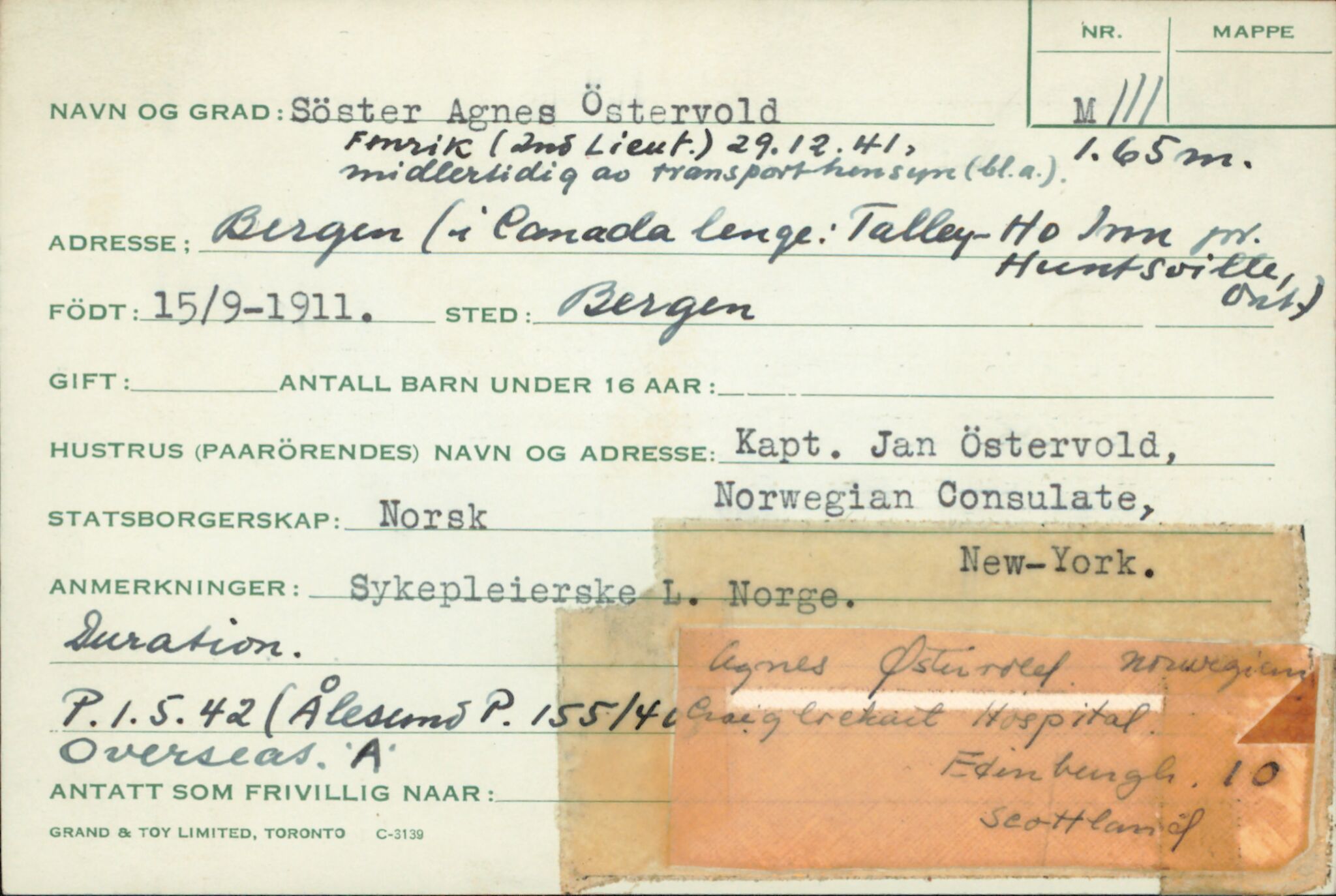 Forsvaret, Forsvarets overkommando/Luftforsvarsstaben, AV/RA-RAFA-4079/P/Pa/L0028: Personellpapirer, 1911, p. 368