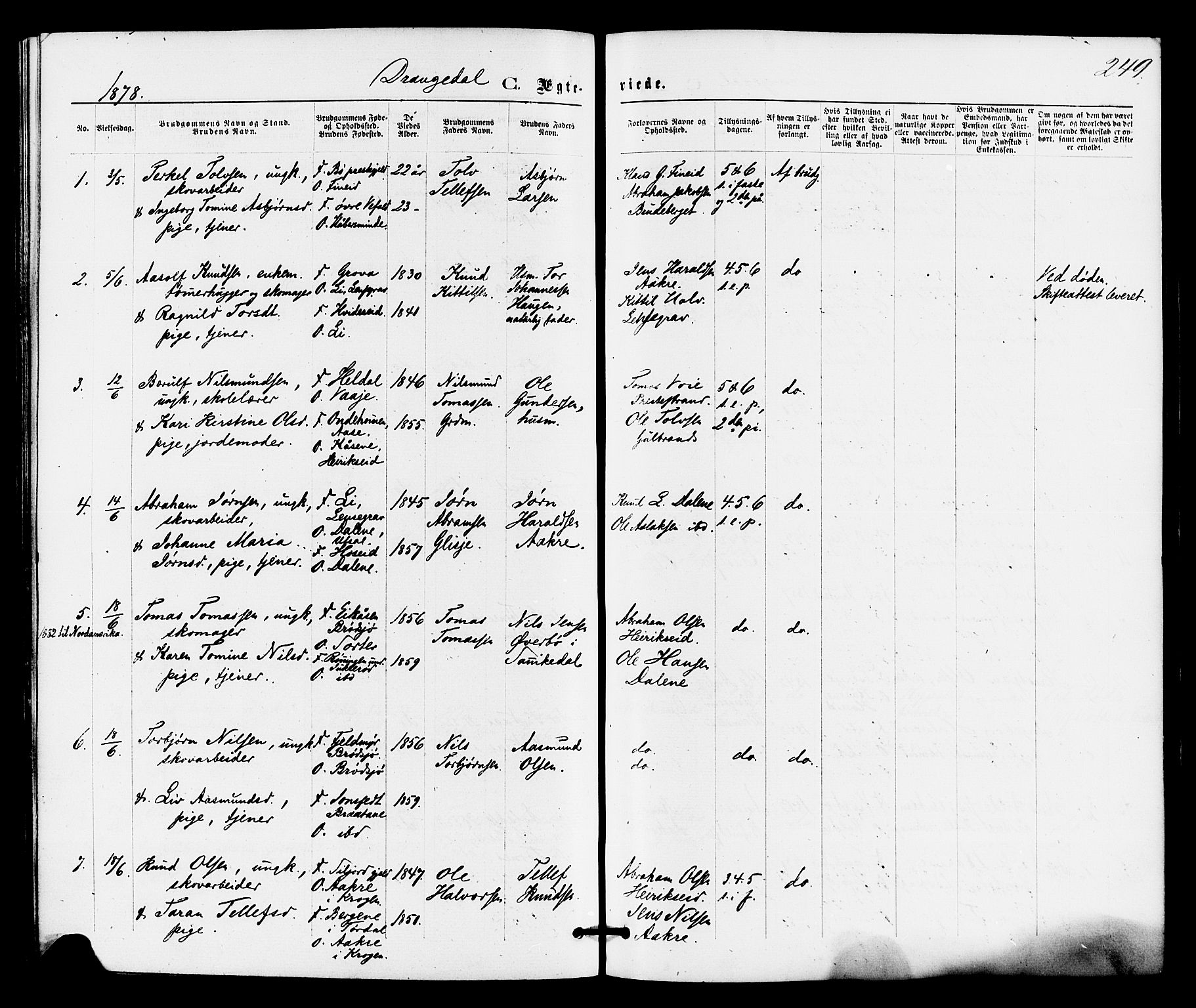 Drangedal kirkebøker, AV/SAKO-A-258/F/Fa/L0009: Parish register (official) no. 9 /1, 1872-1884, p. 249