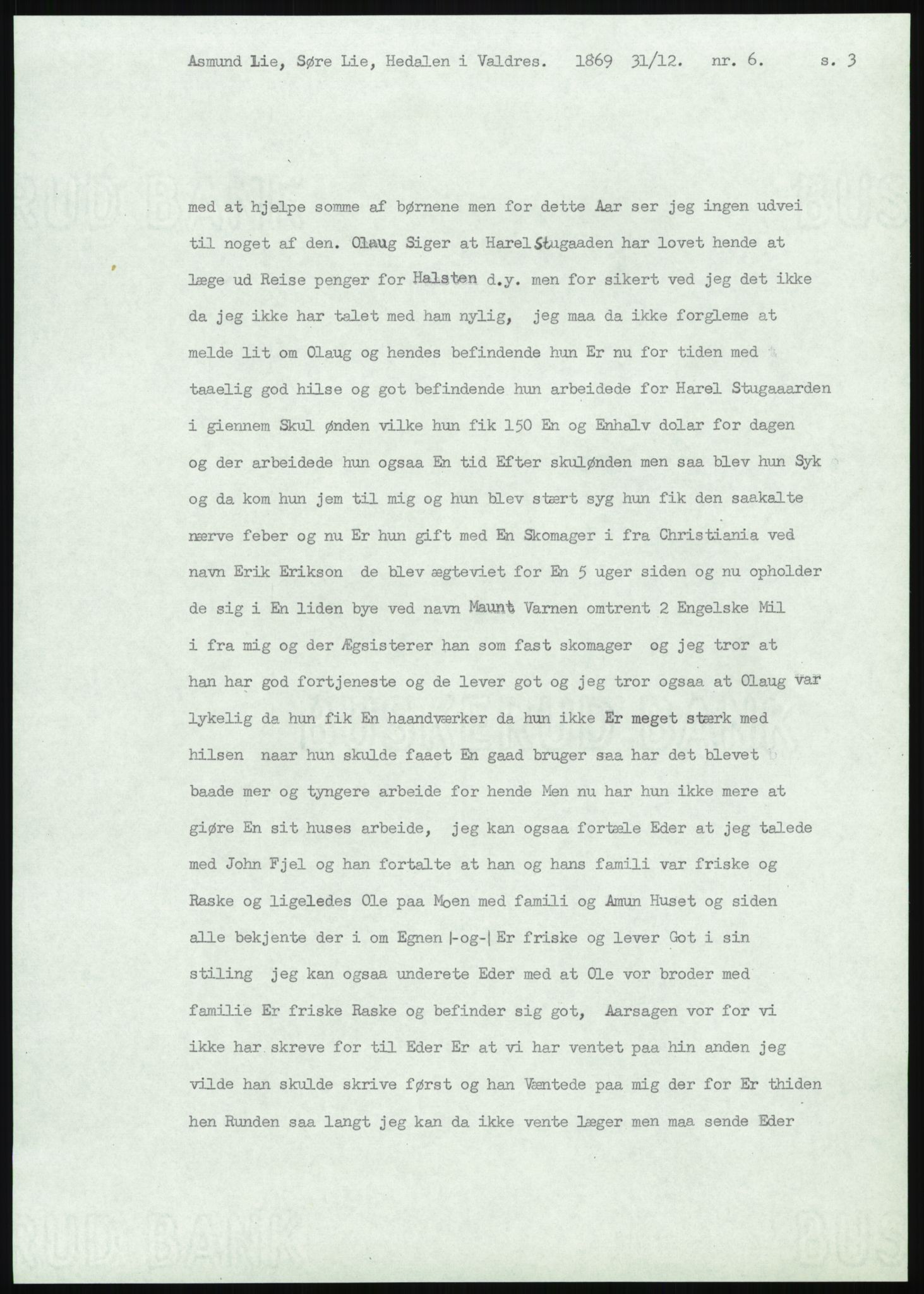 Samlinger til kildeutgivelse, Amerikabrevene, AV/RA-EA-4057/F/L0012: Innlån fra Oppland: Lie (brevnr 1-78), 1838-1914, p. 71