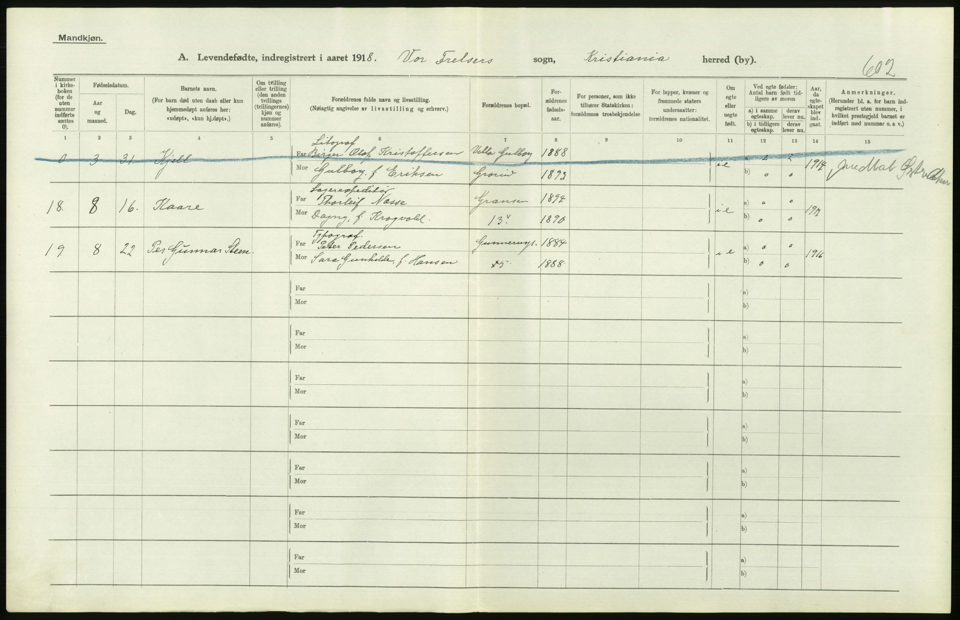 Statistisk sentralbyrå, Sosiodemografiske emner, Befolkning, AV/RA-S-2228/D/Df/Dfb/Dfbh/L0008: Kristiania: Levendefødte menn og kvinner., 1918, p. 560