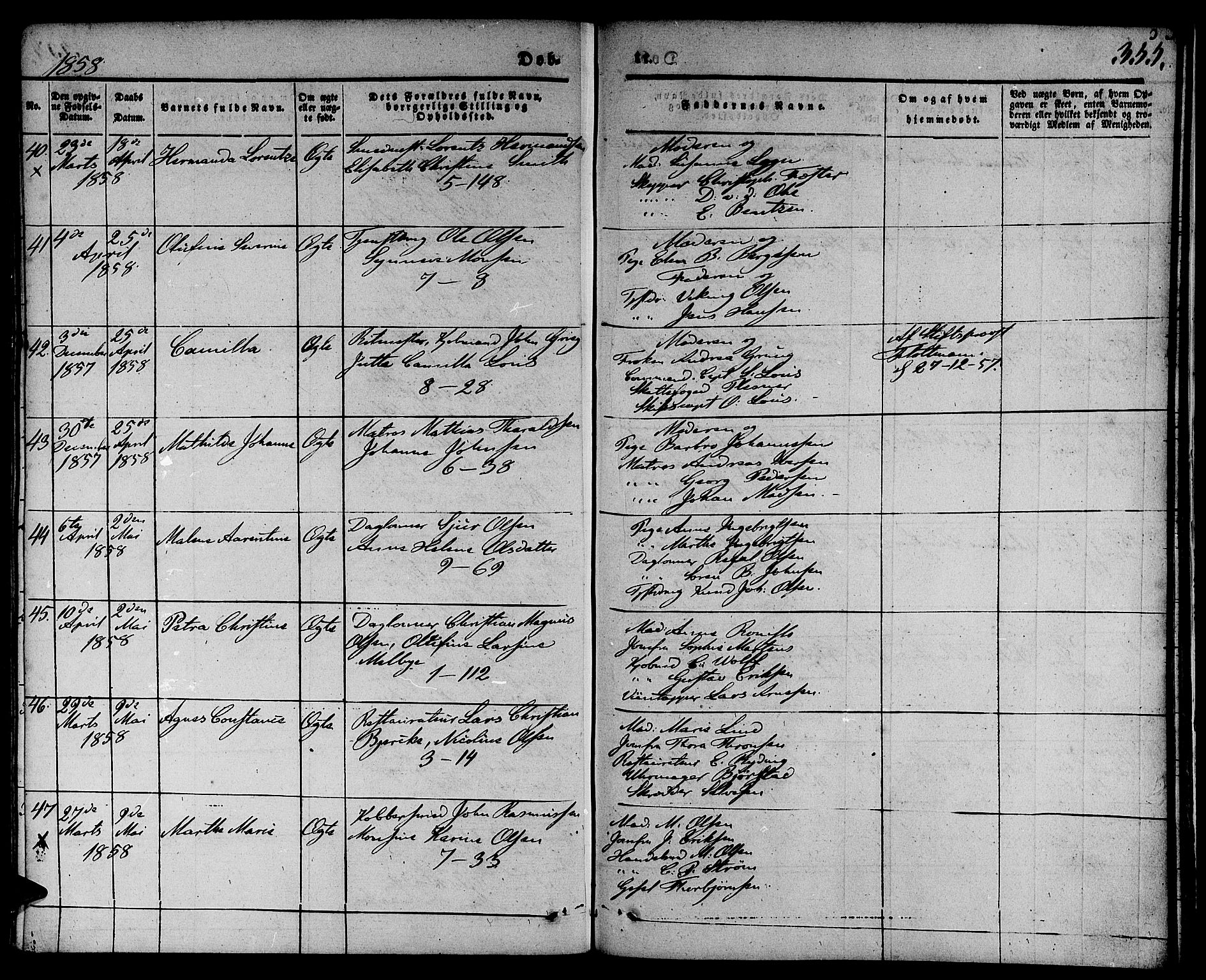 Nykirken Sokneprestembete, SAB/A-77101/H/Hab: Parish register (copy) no. B 1, 1842-1858, p. 355