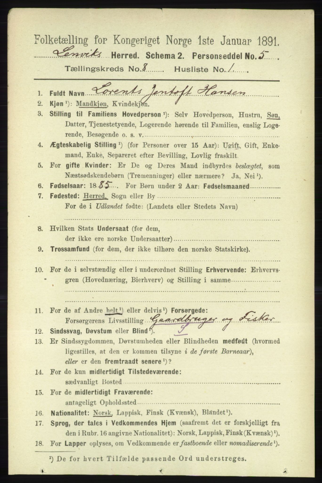 RA, 1891 census for 1931 Lenvik, 1891, p. 4395