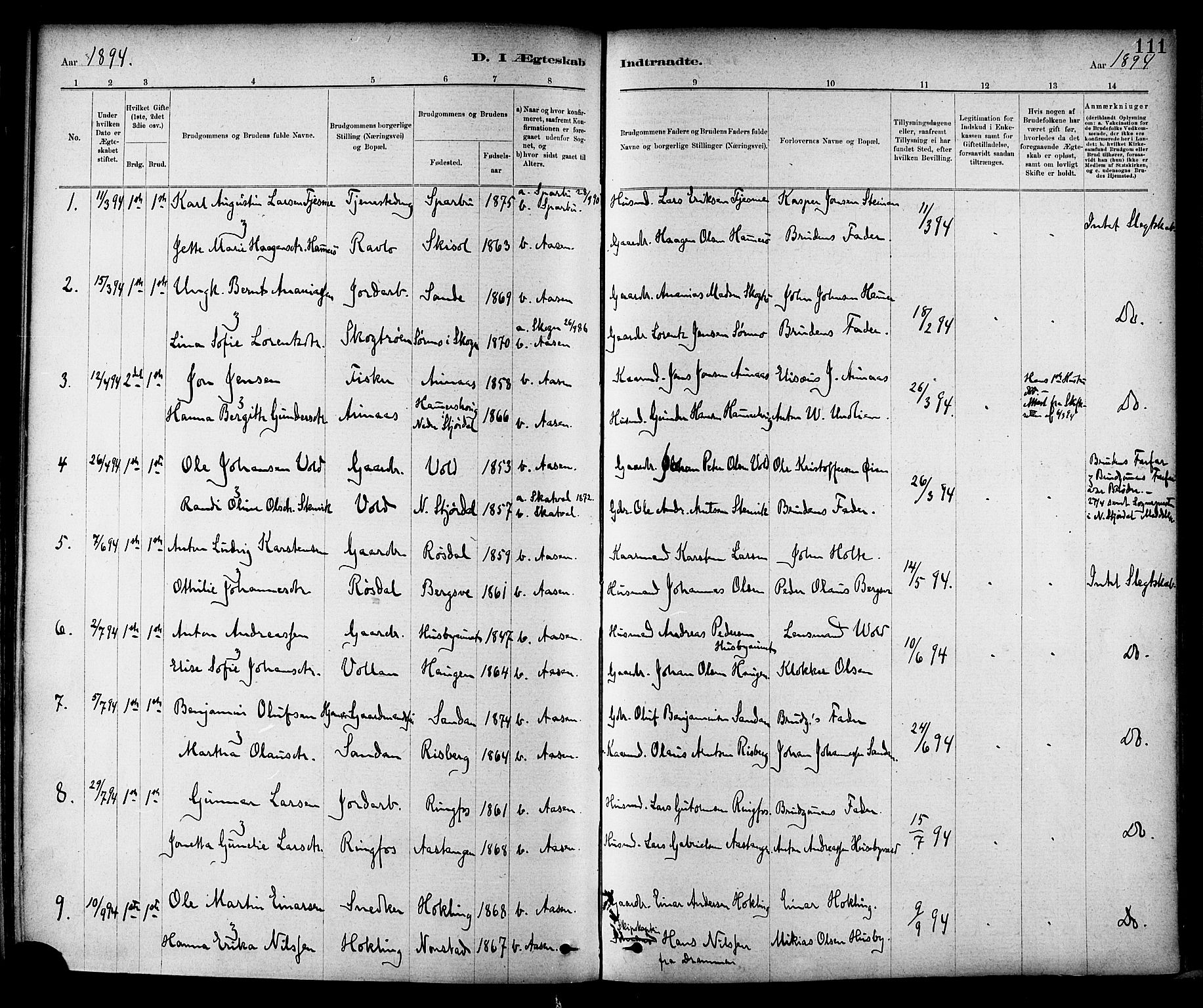 Ministerialprotokoller, klokkerbøker og fødselsregistre - Nord-Trøndelag, AV/SAT-A-1458/714/L0130: Parish register (official) no. 714A01, 1878-1895, p. 111