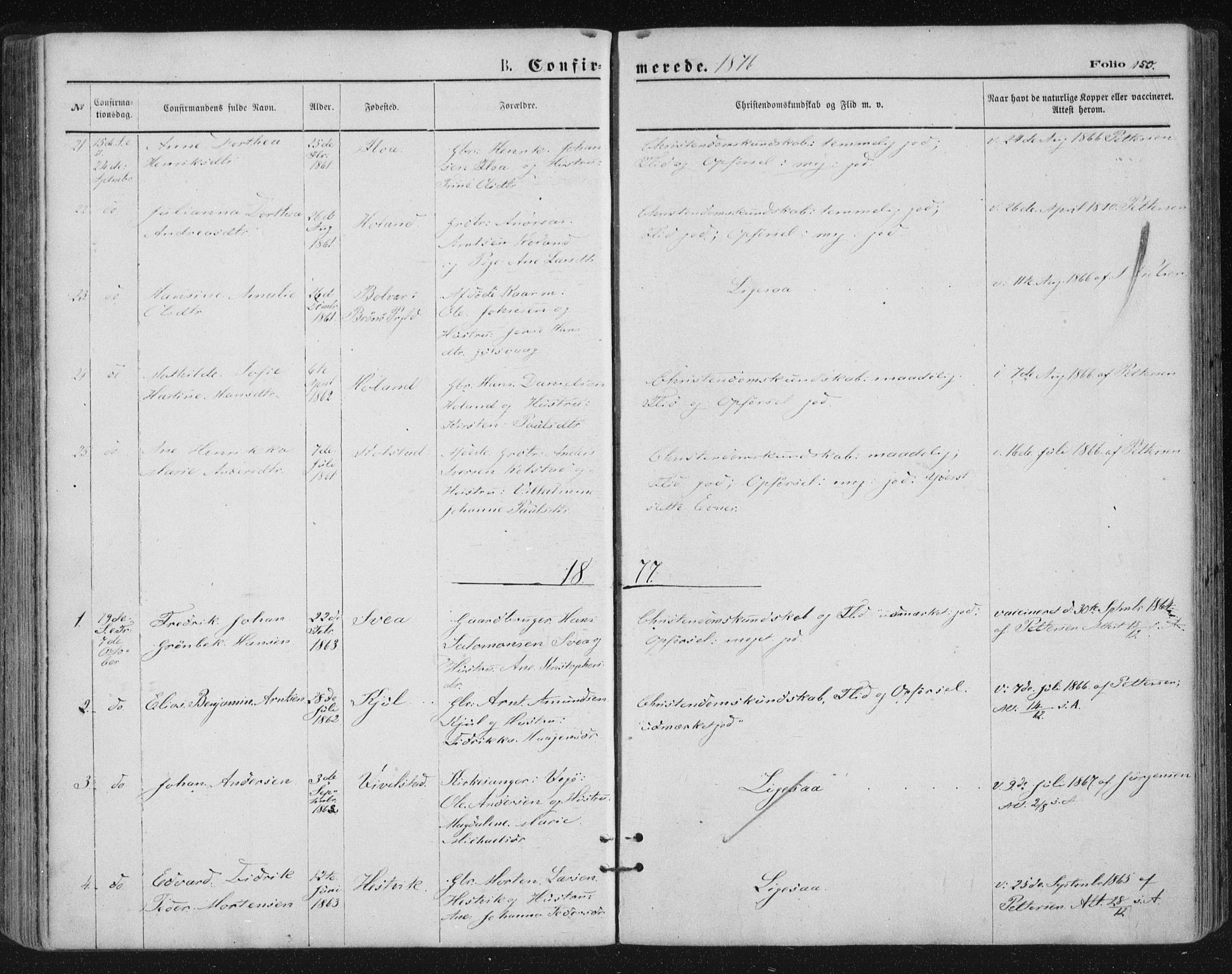 Ministerialprotokoller, klokkerbøker og fødselsregistre - Nordland, SAT/A-1459/816/L0241: Parish register (official) no. 816A07, 1870-1885, p. 150