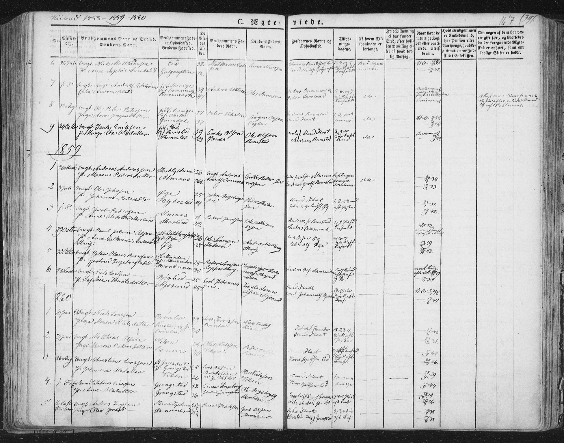 Ministerialprotokoller, klokkerbøker og fødselsregistre - Nord-Trøndelag, SAT/A-1458/758/L0513: Parish register (official) no. 758A02 /2, 1839-1868, p. 167